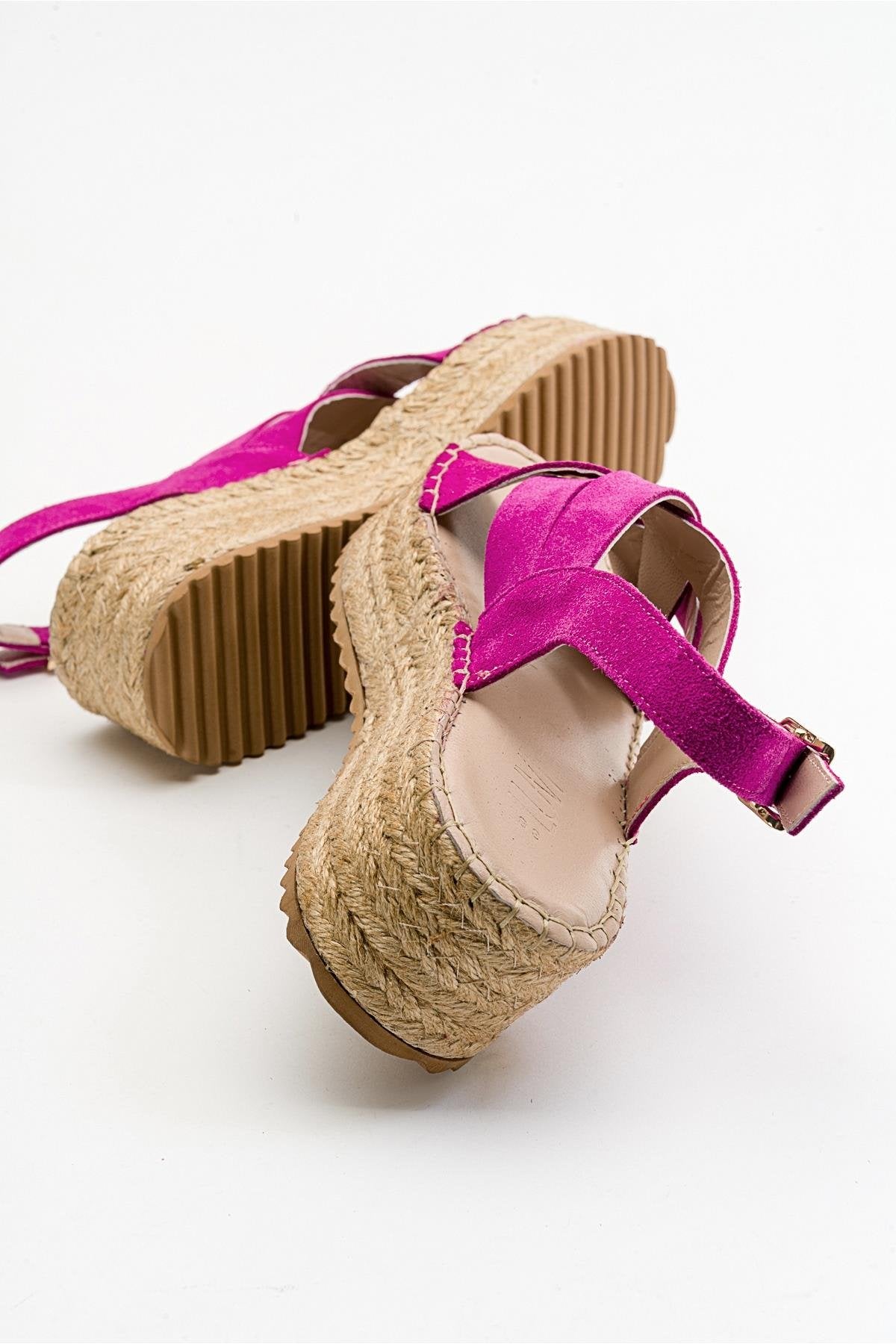 Lontano - Sandalia de Plataforma de Ante Fucsia (Mujer)