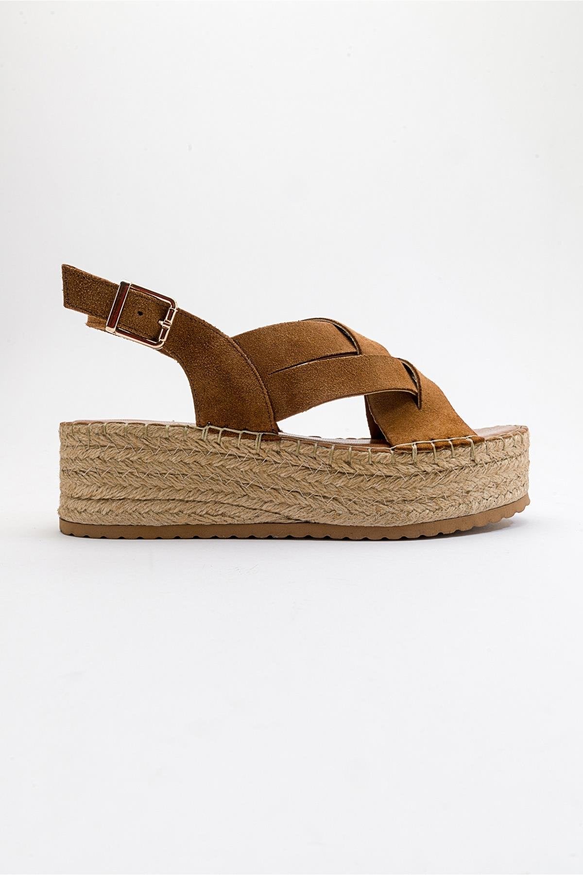 Lontano - Cognac Brown Suede Leather Platform Sandal (Women)