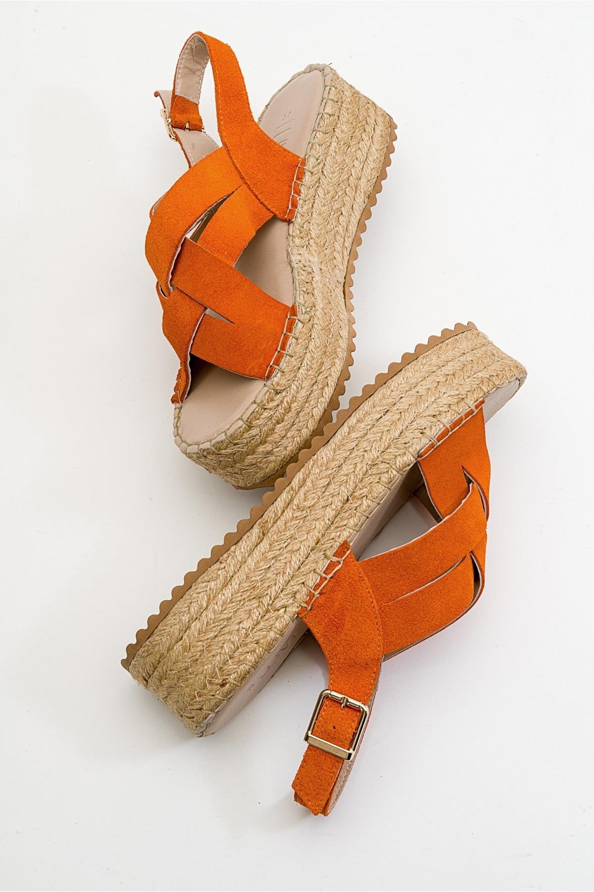 Lontano - Sandalia de plataforma de cuero de gamuza naranja (Mujer)
