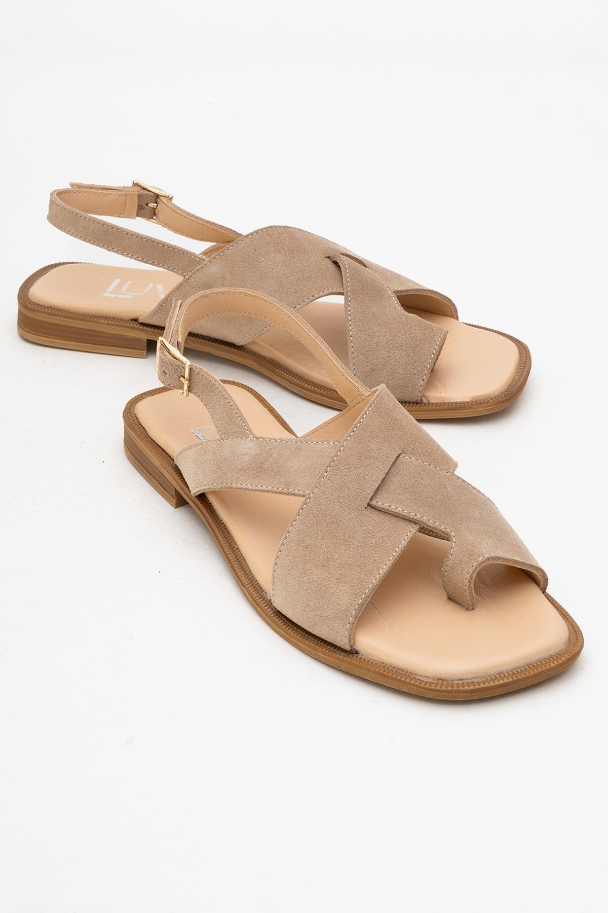 Louna - Beige Suede Leather Thong Sandals (Women)