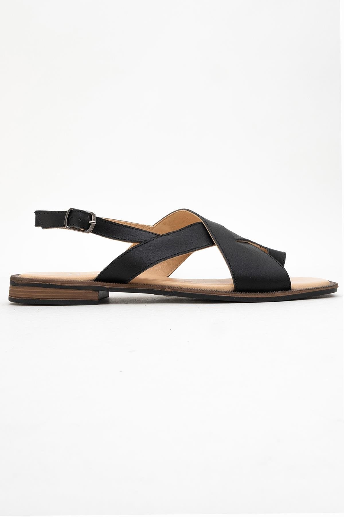 Louna - Black Leather Thong Sandals (Women)