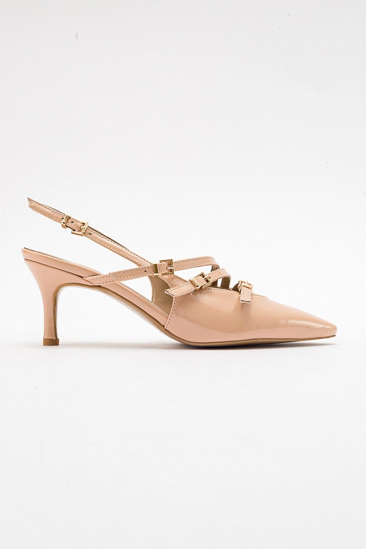 Magra Beige Patent Pointed-Toe Slingback Stiletto (Women)