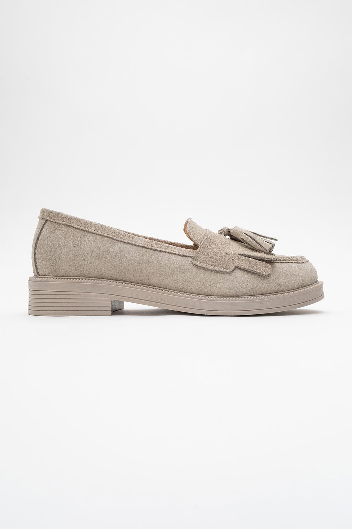 Milly - Beige Suede Leather Tassel Loafers