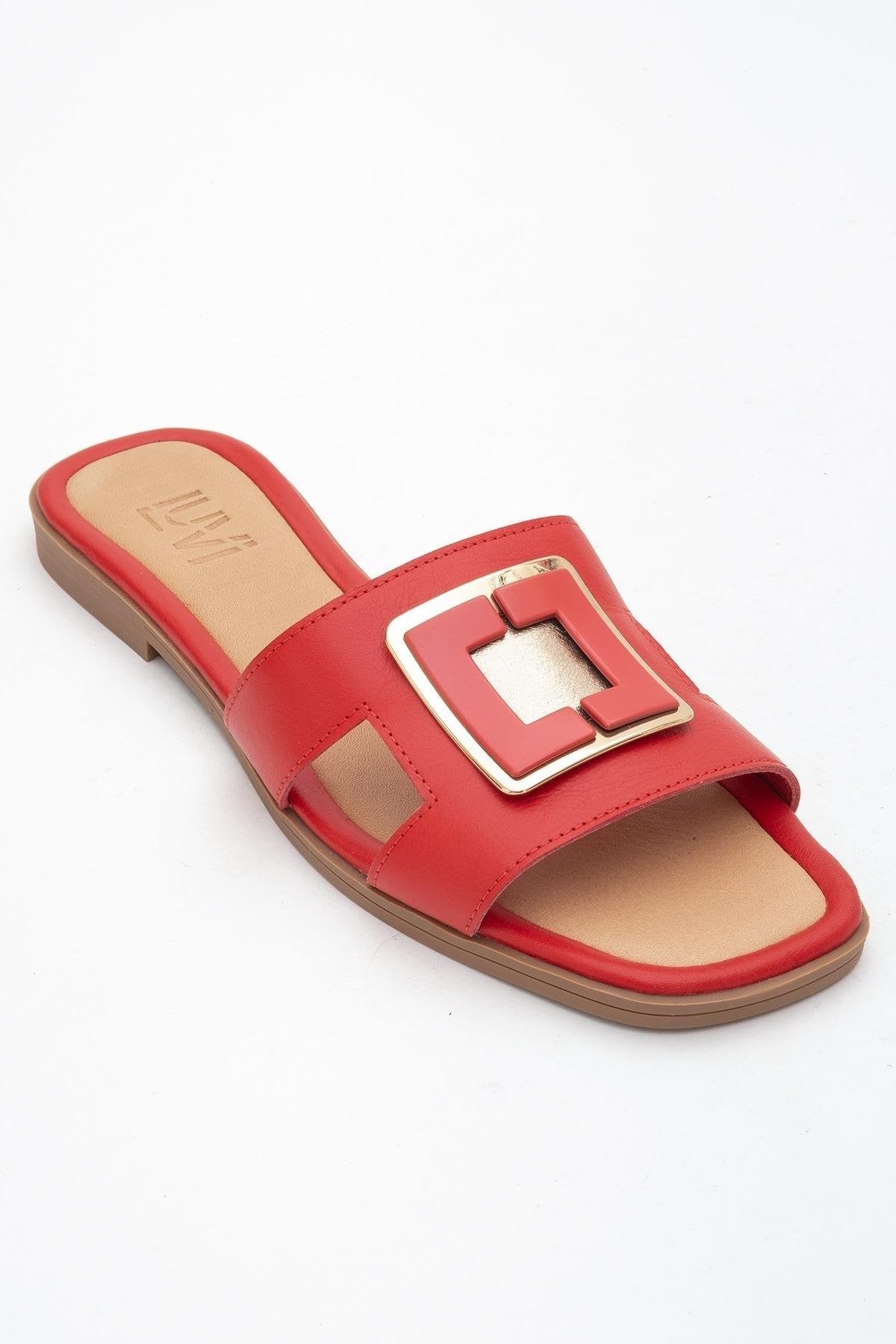 MILLIE Red Leather Buckle Slide (Women)