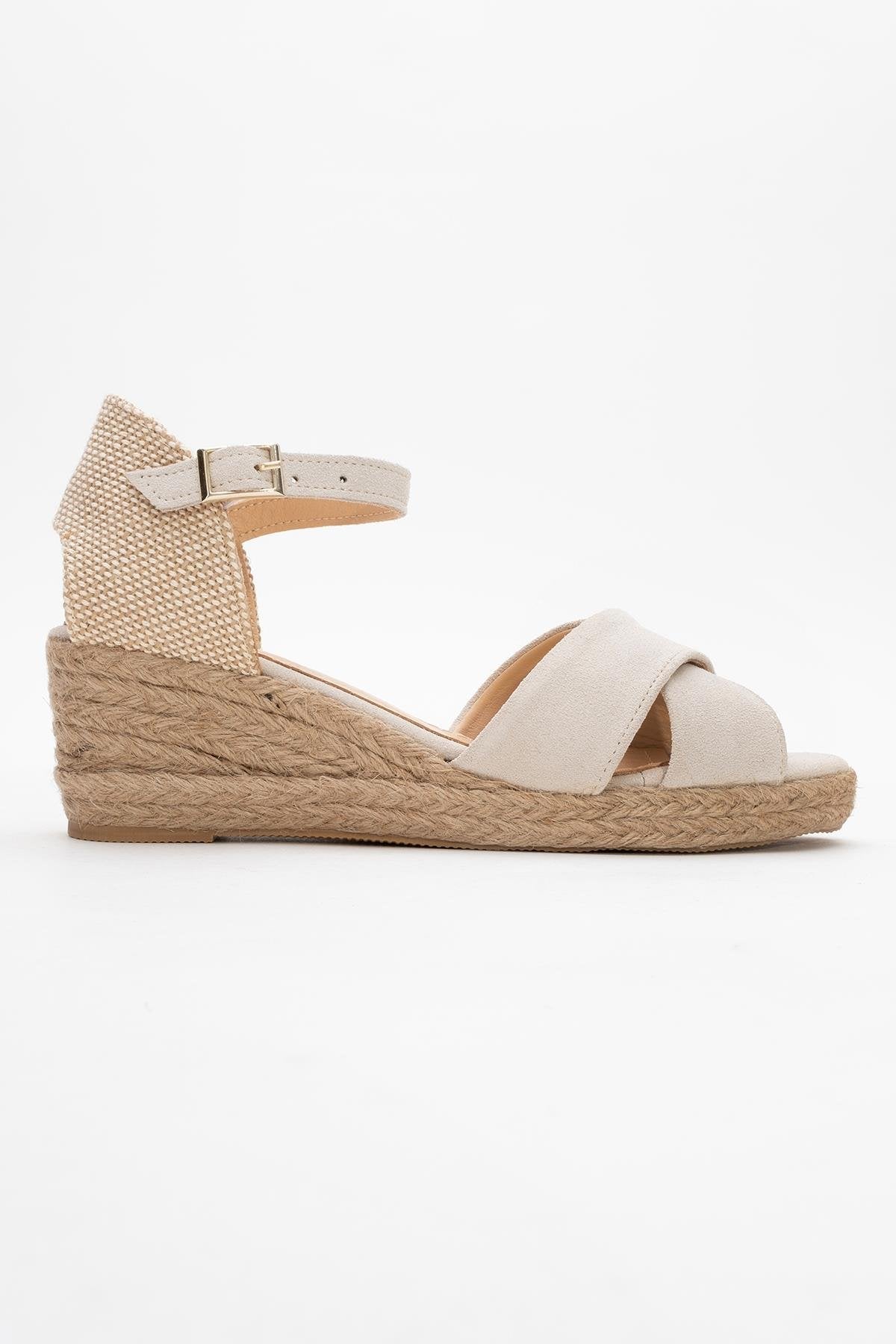 Miria - Beige Suede Leather Platform Espadrille (Women)