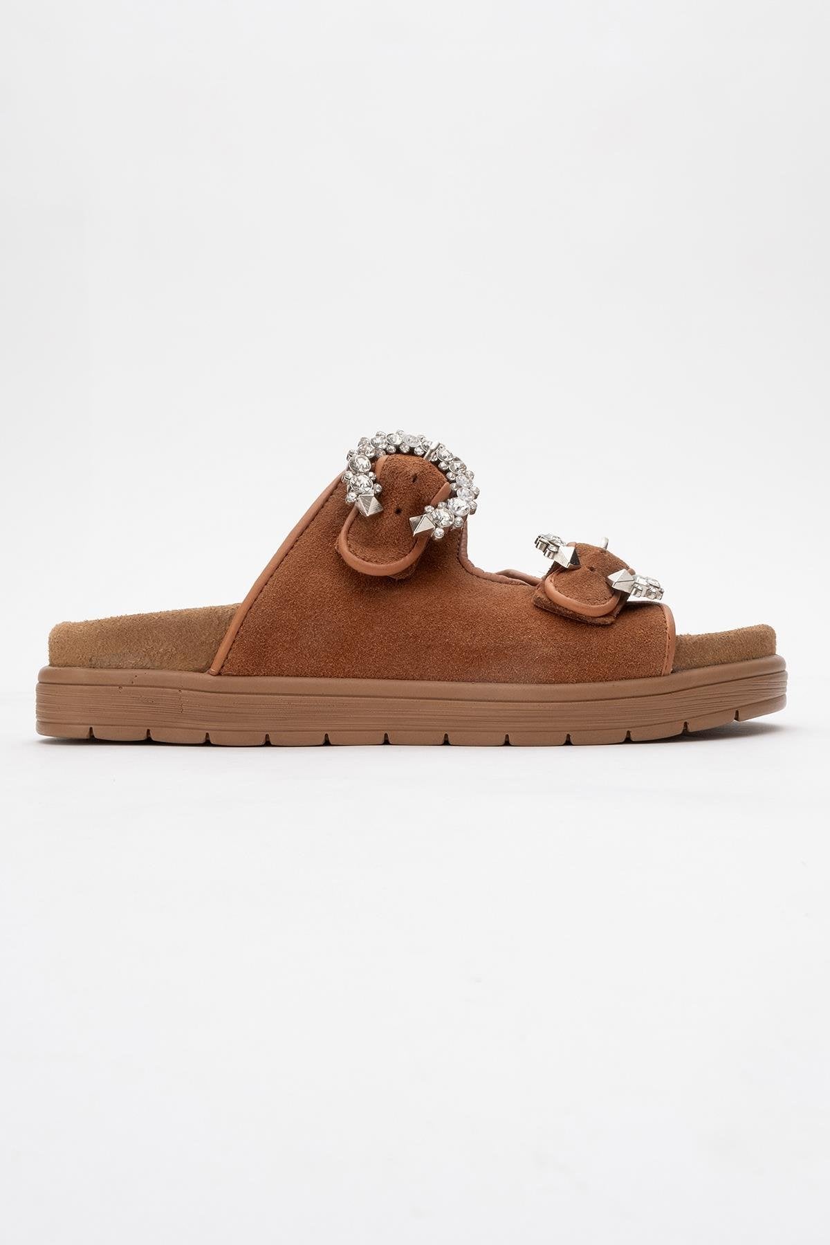 Morelia - Cognac Brown Suede Leather Slide Sandal (Women)