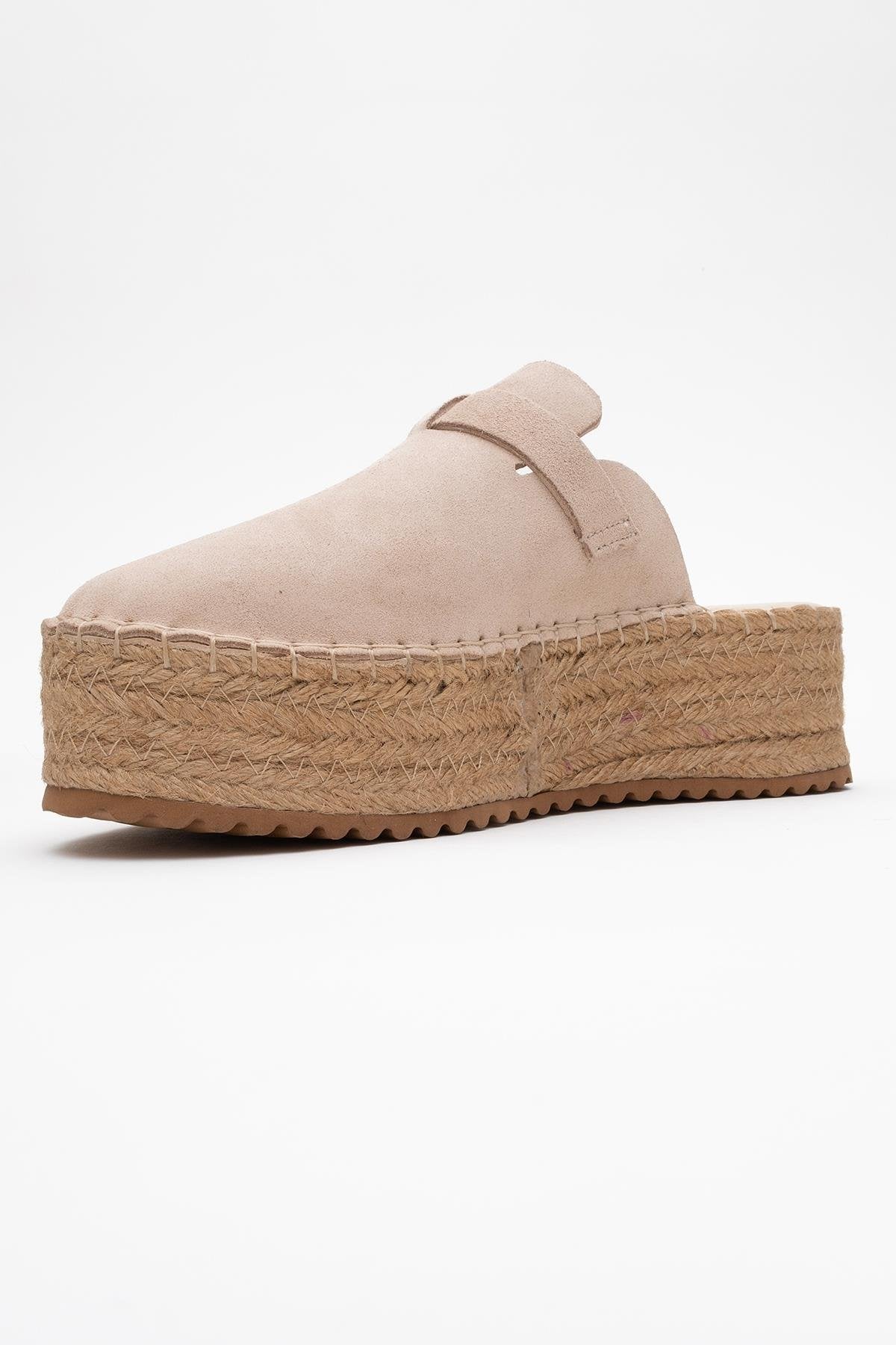 Novas - Beige Suede Leather Platform Espadrille Mule (Women)