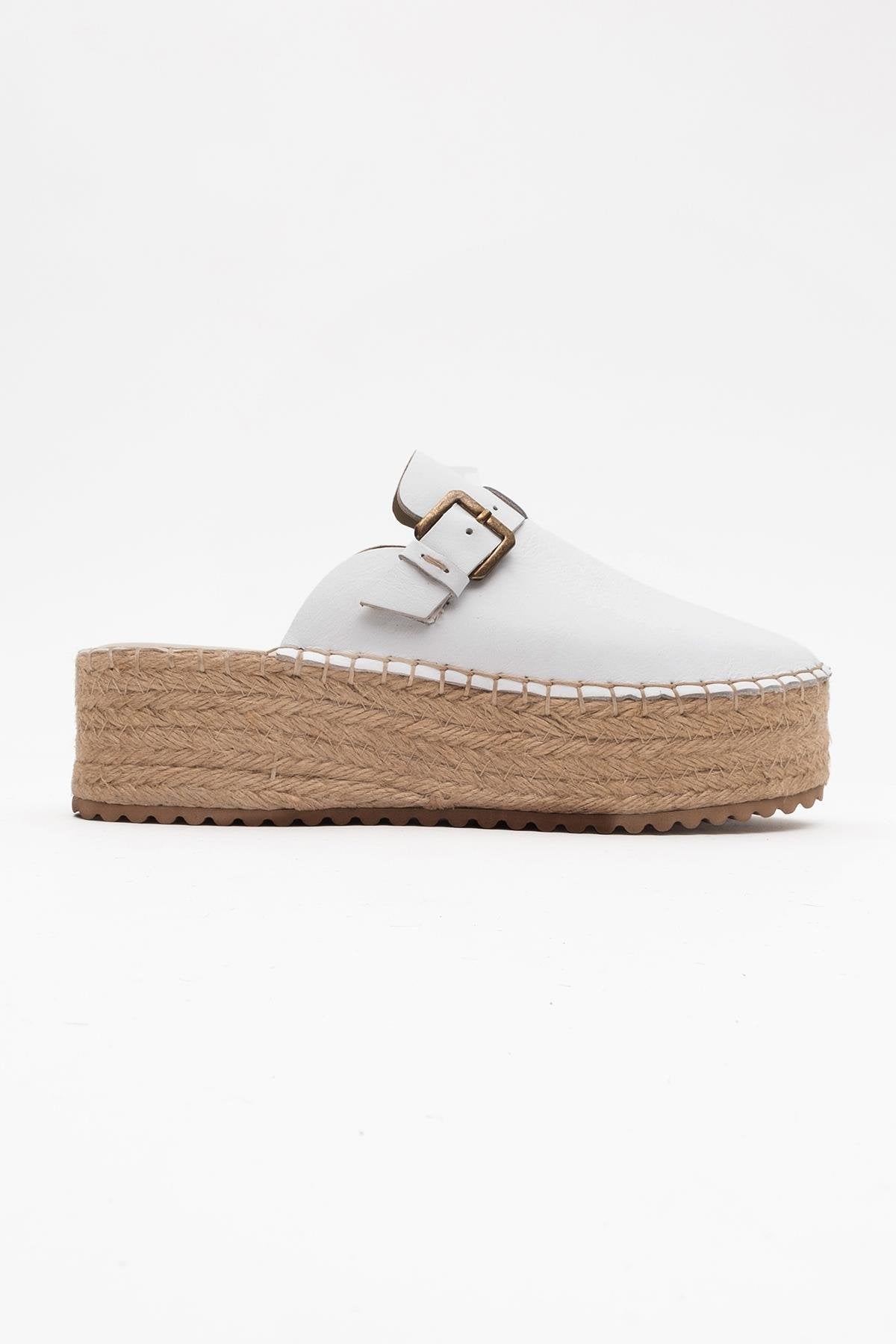 Novas - White Leather Platform Espadrille Mule (Women)