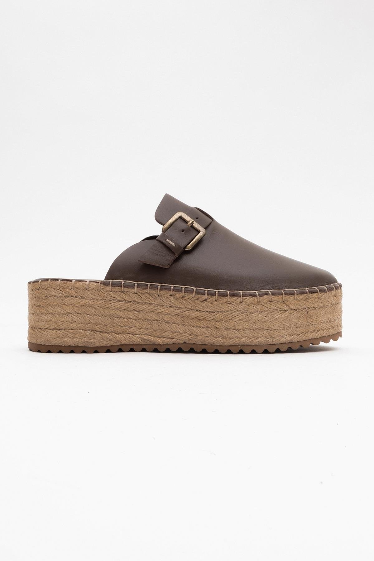 Novas - Brown Leather Platform Espadrille Mule (Women)