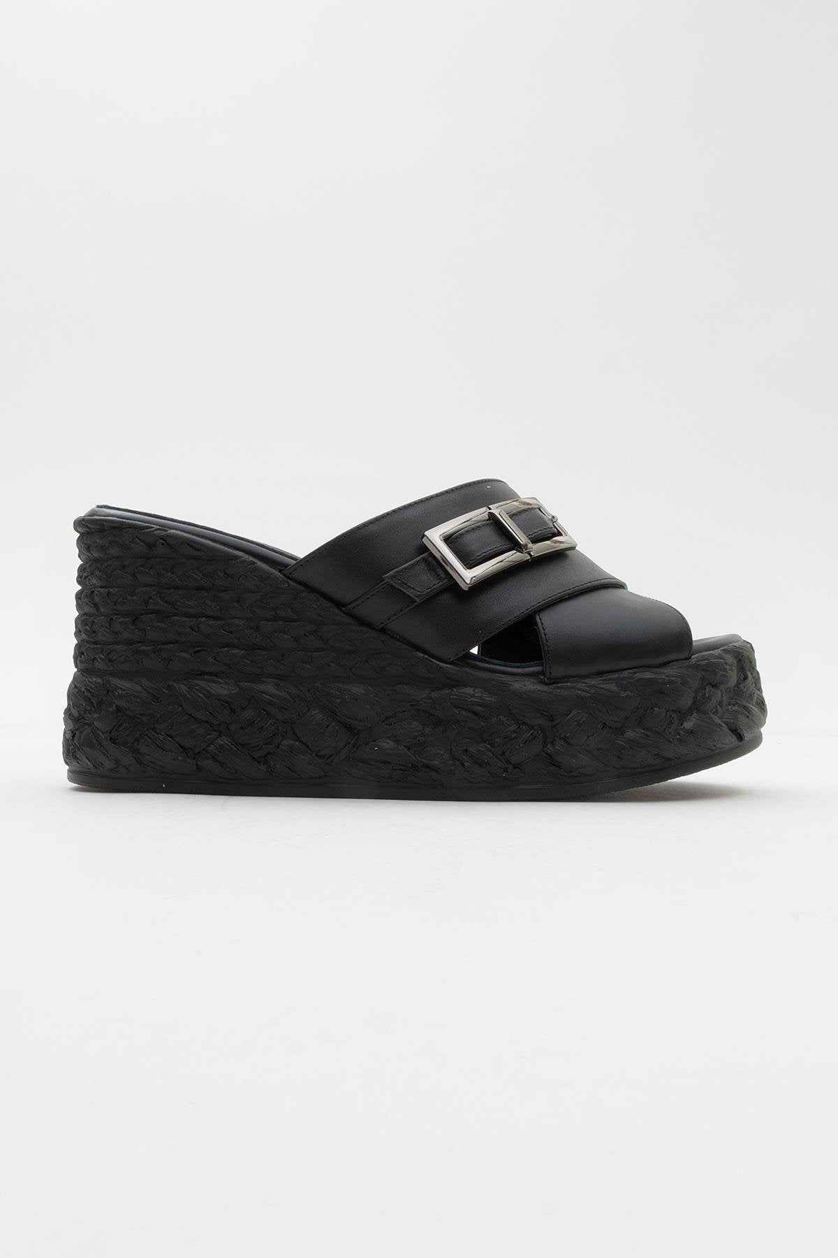 Palmas - Black Leather Platform Sandal (Women)