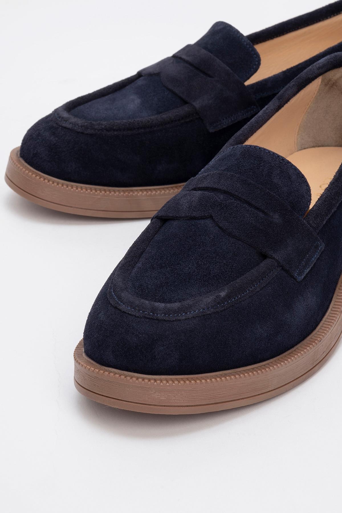 Bree - Navy Suede Platform Leather Loafers (Women)