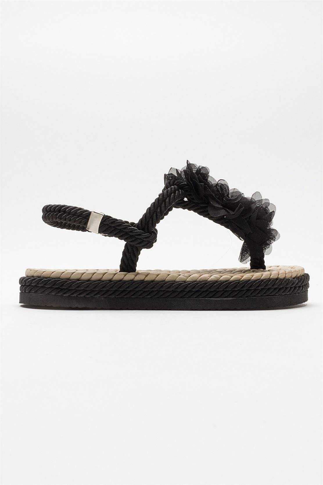 SANTRA Black Lace-Up Thong Sandals (Women)