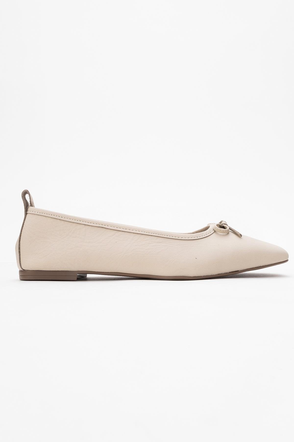 Sosa - Light Beige Leather Ballet Flats (Women)