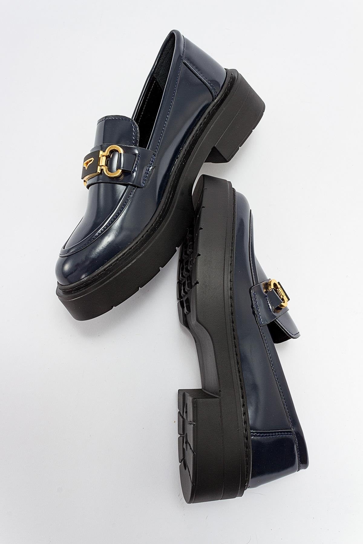 Simone - Navy Patent Bit Platform Loafers