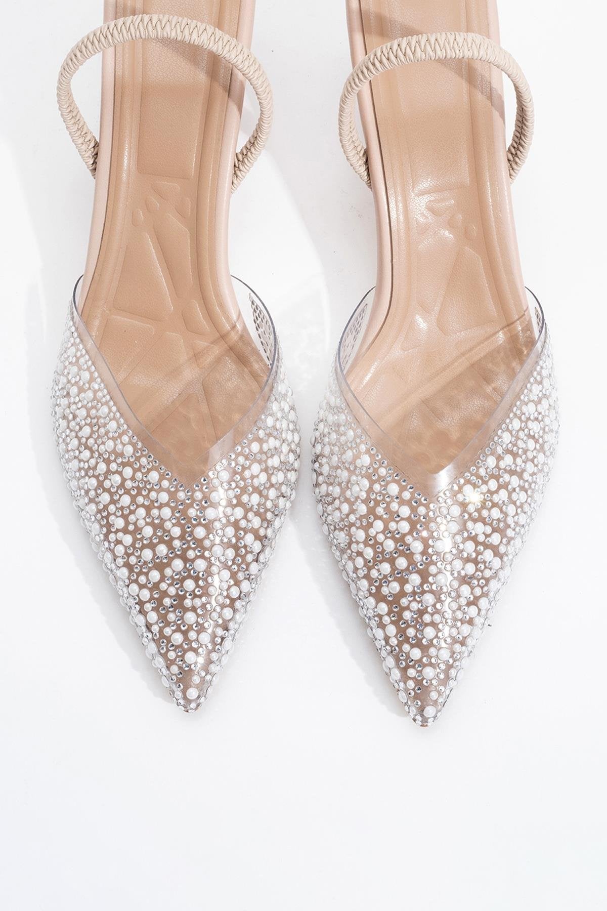 Whena - Clear Slingback Kitten Heels with Embellishments