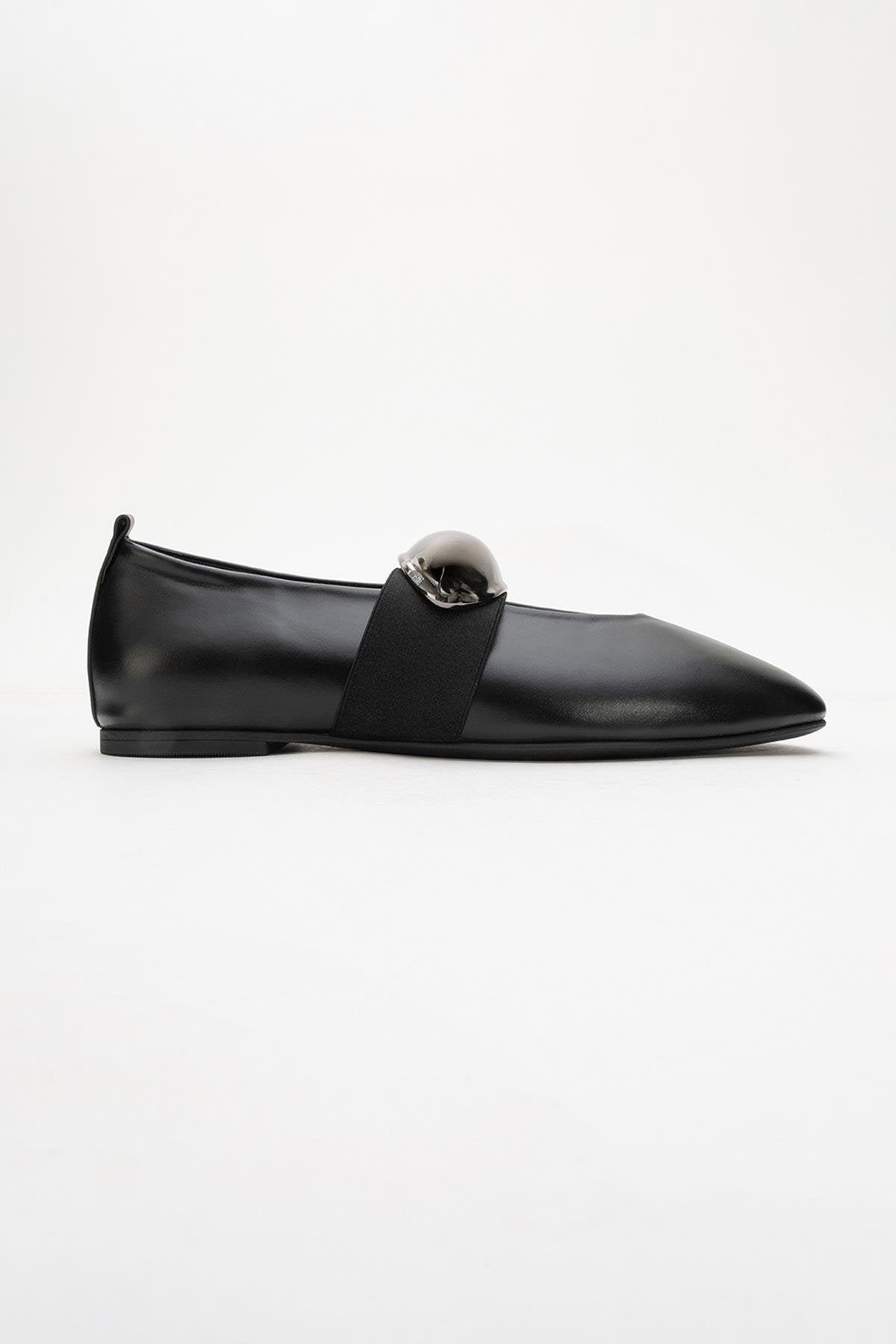 Zoey - Black Leather Ballet Flats (Women)
