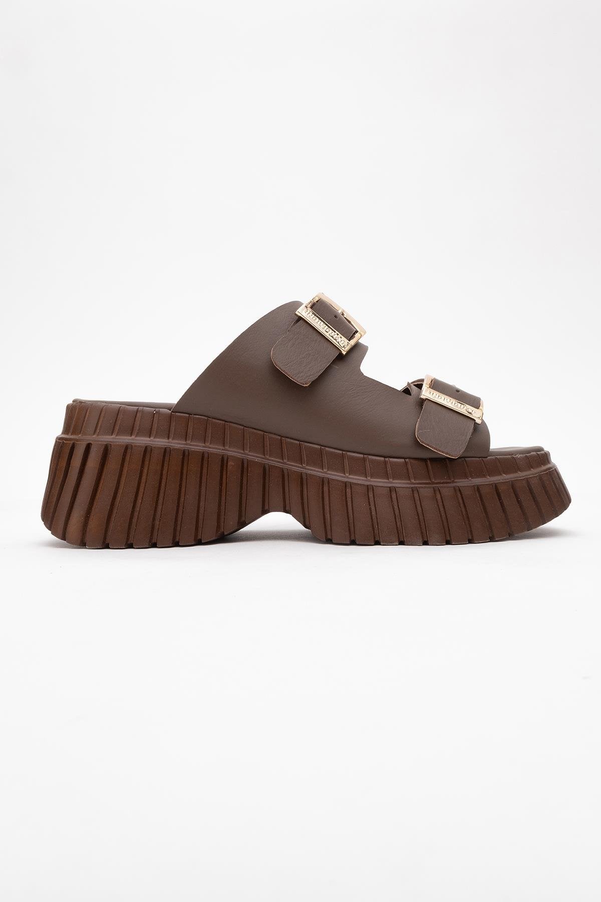 Joanes - Brown Leather Two-Strap Platform Sandal (Women)