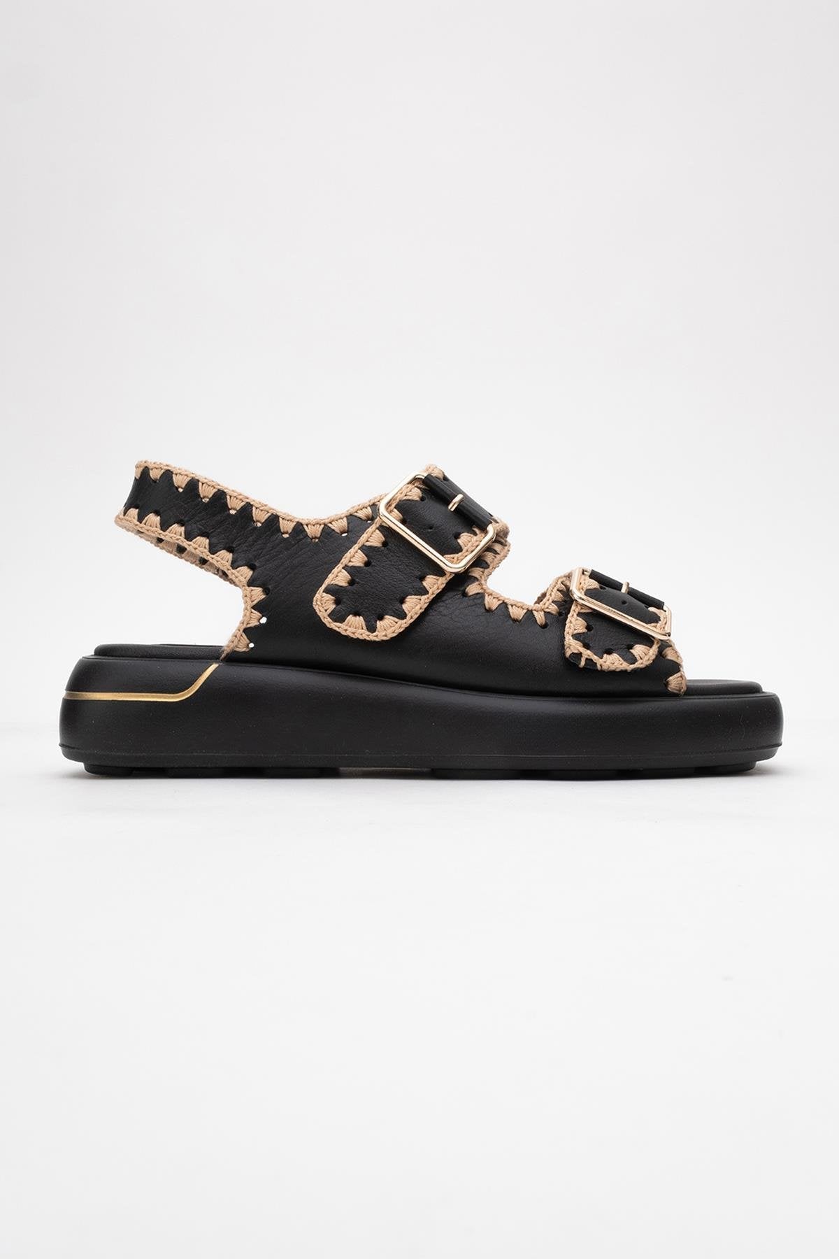 Douro - Black Braided Rope Strap Leather Sandal (Women)