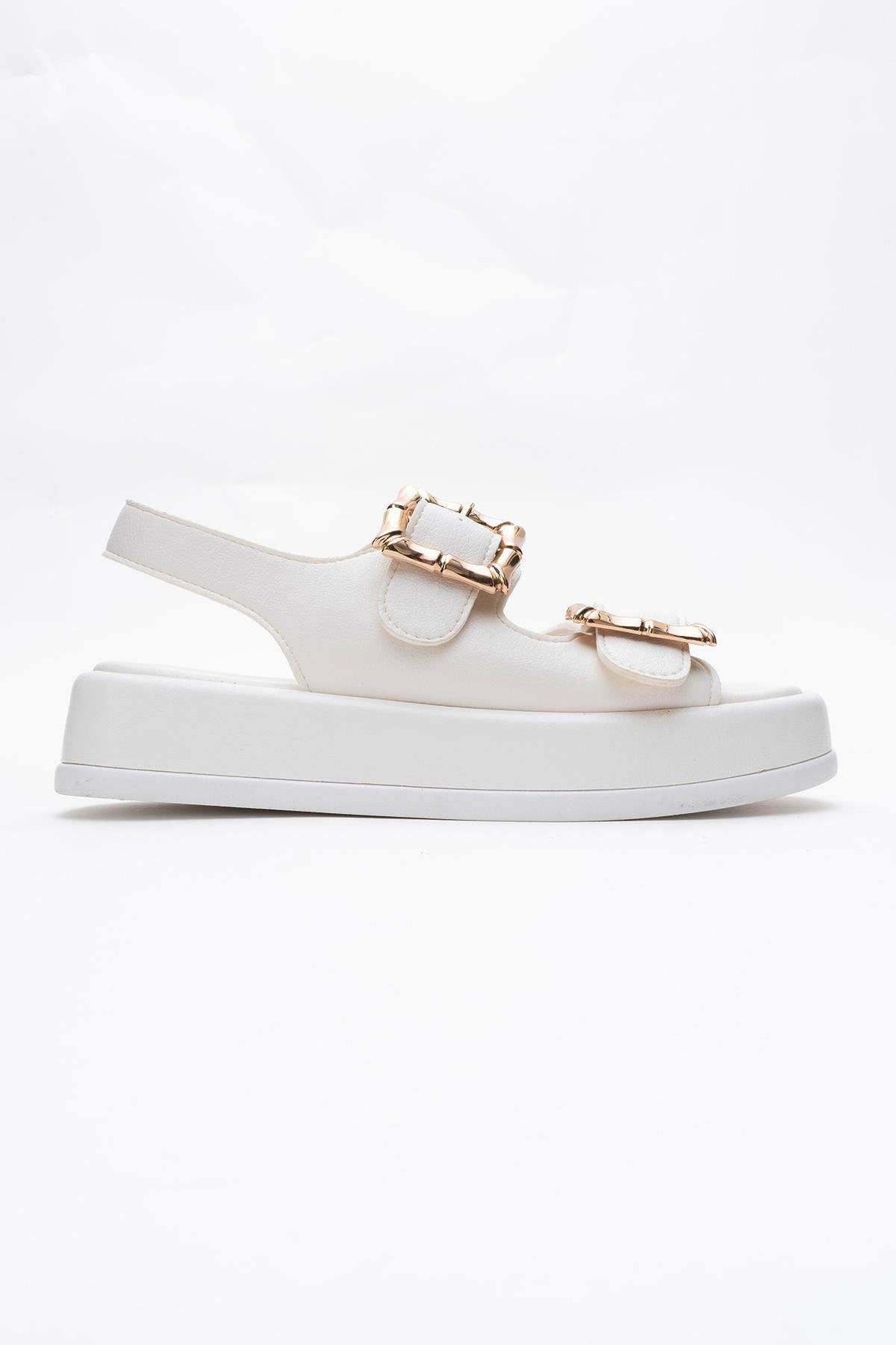 Slope White Double Strap Flat Sandal (Women)