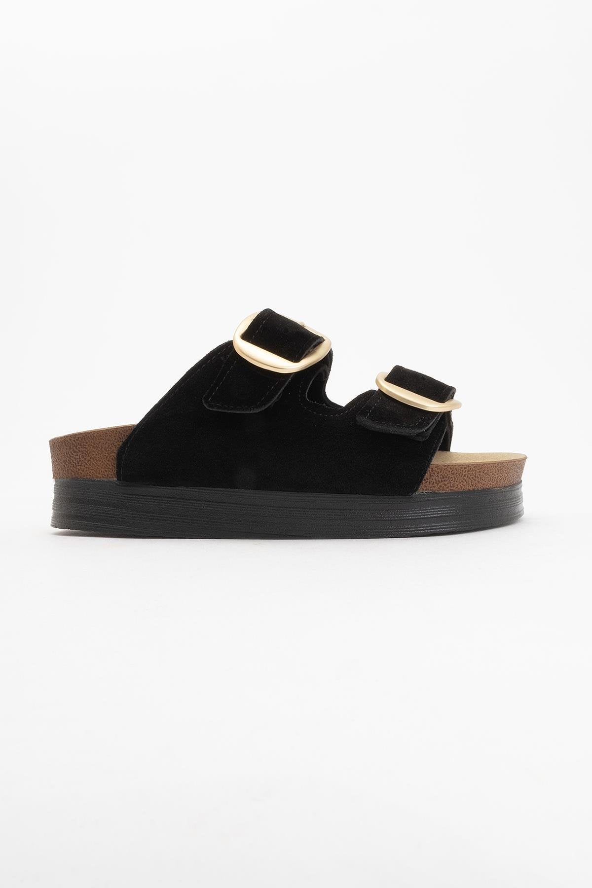 Harbor - Black Suede Leather Two-Strap Sandal (Women)