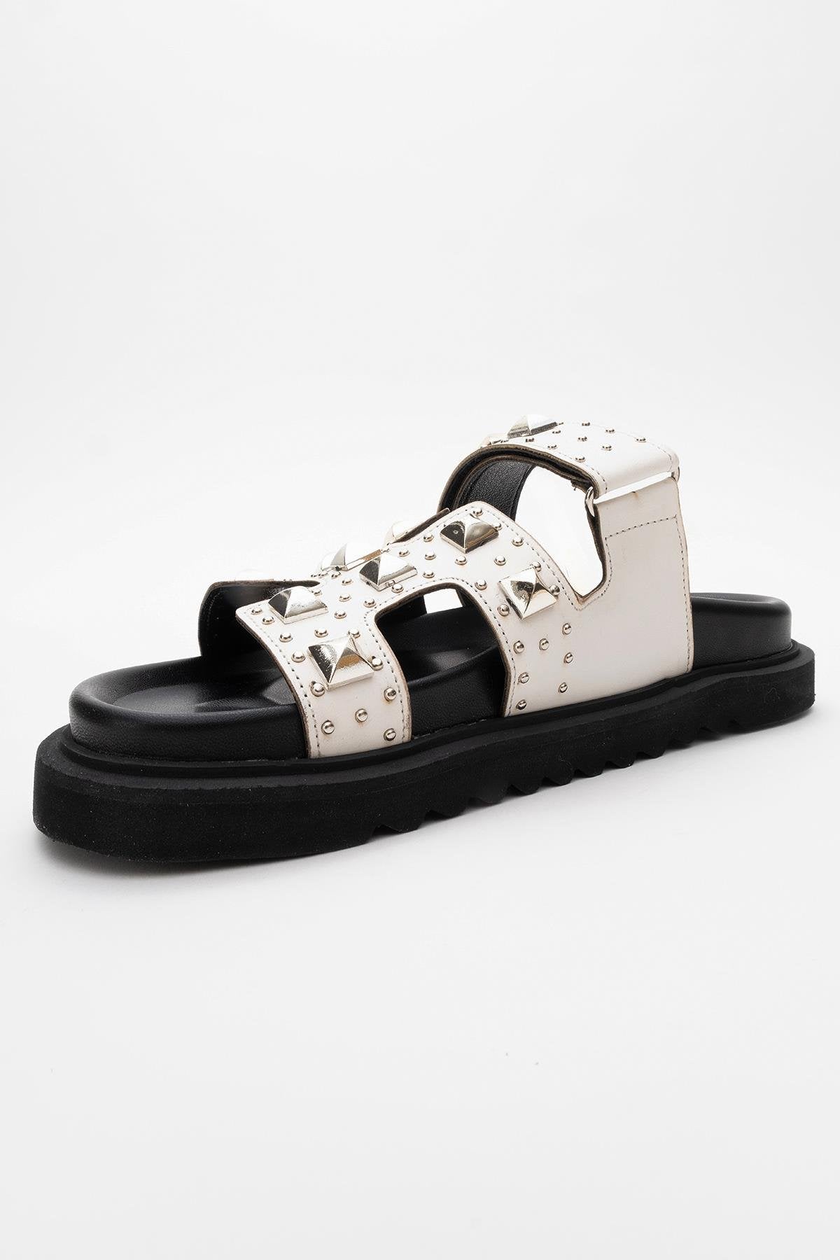 VOYAGE White Studded Slide Sandal (Women)
