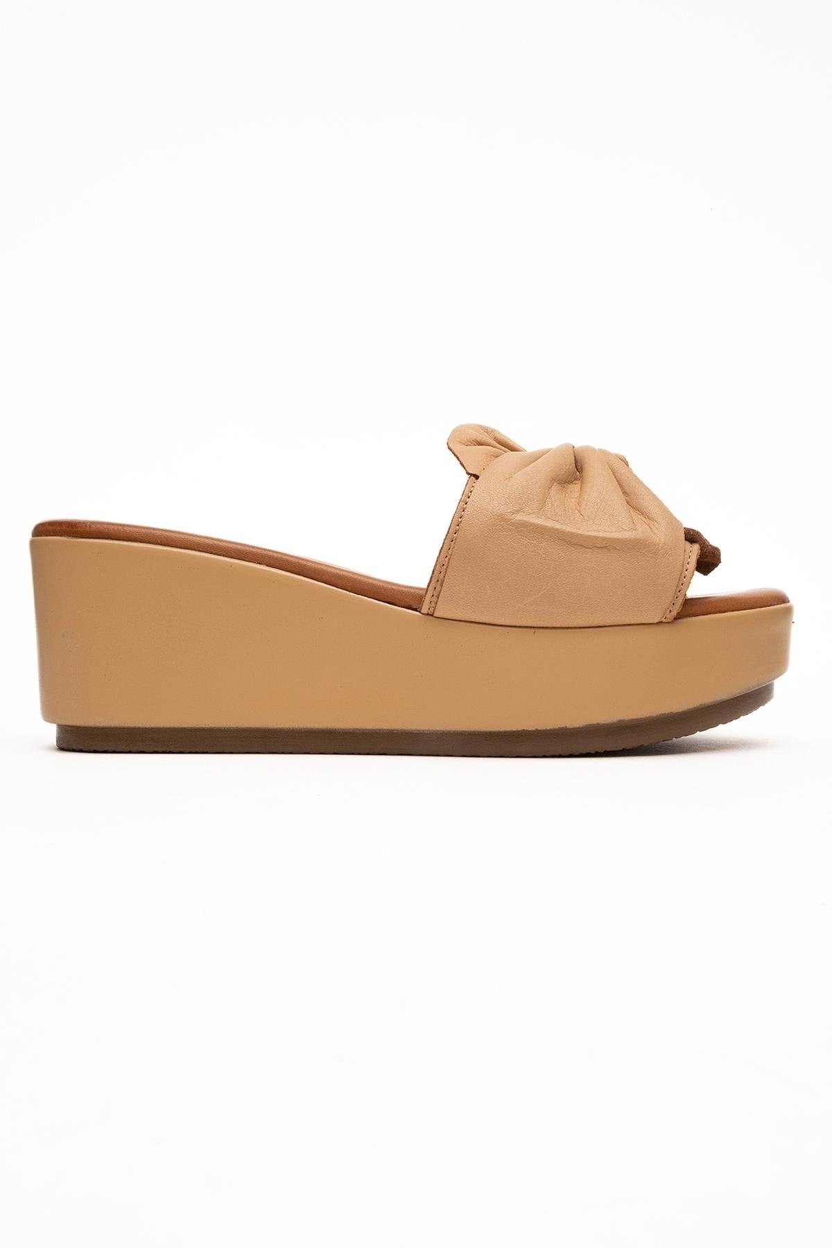 Syndra - Dark Beige Bow Wedge Leather Sandal (Women)