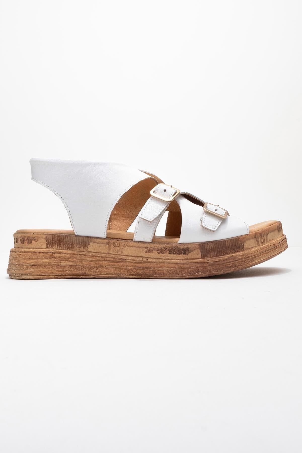 Levine White Leather Buckled Side-Zip Sandal (Women)