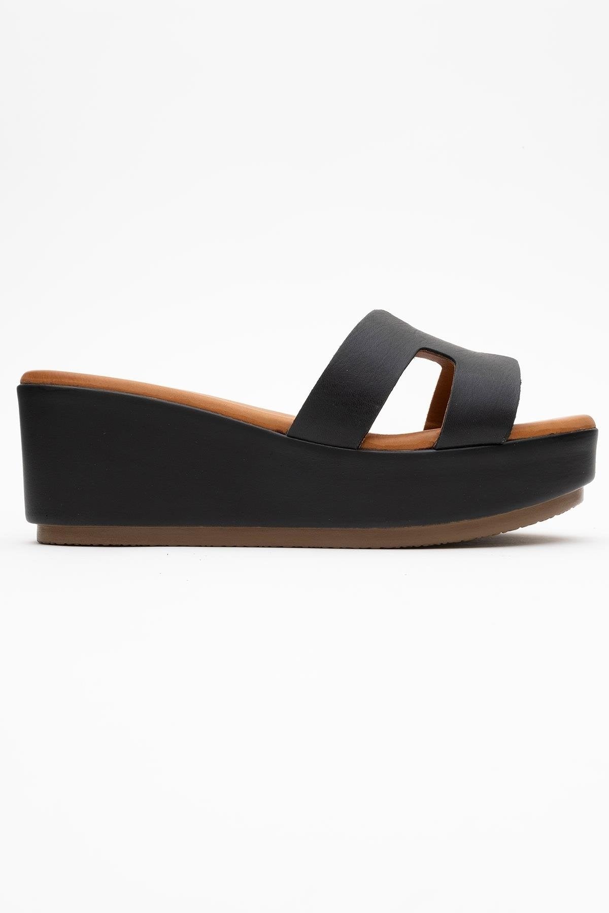 Lia Black Leather Platform Slide (Women)