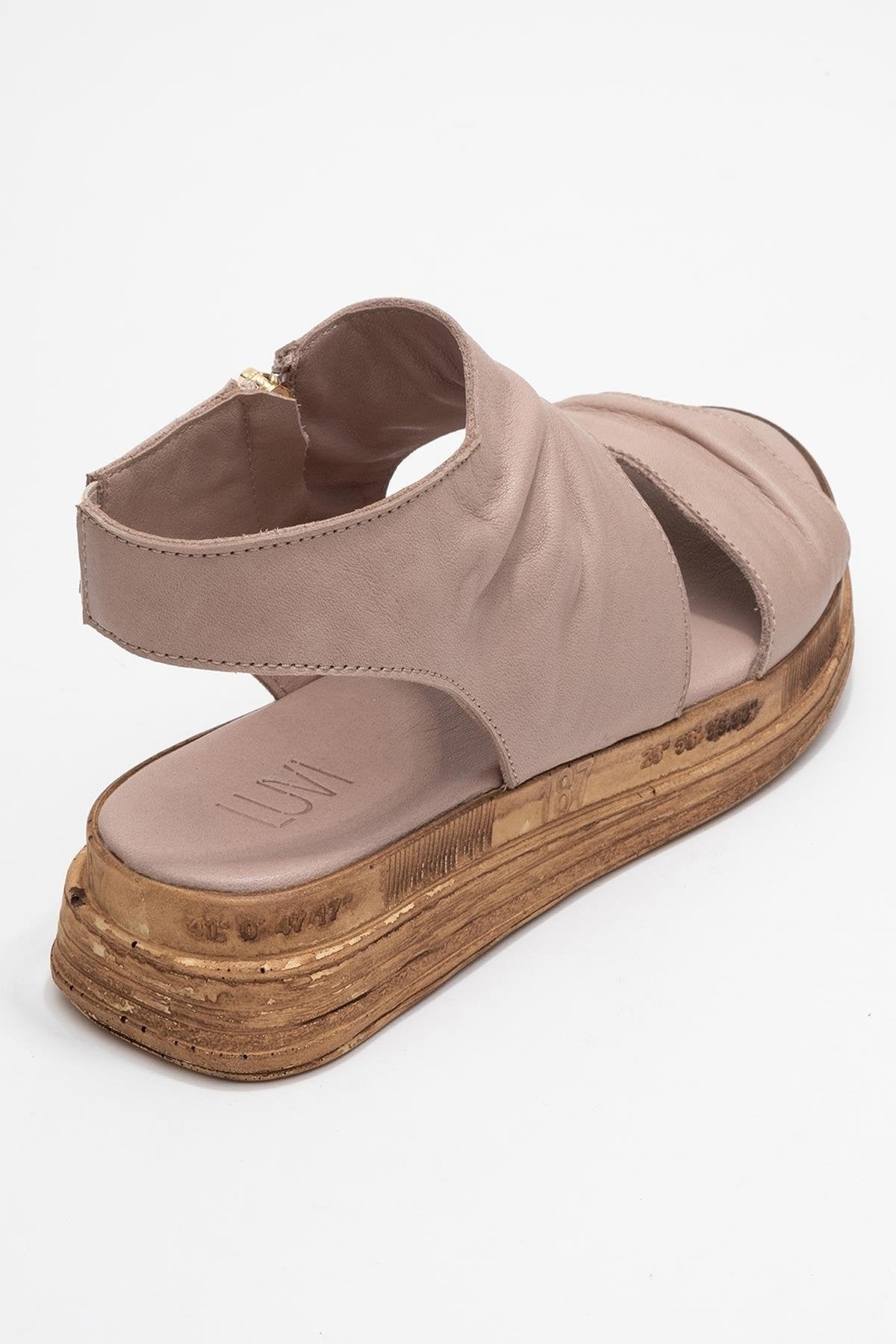 Sandalias planas Lunas Stone de cuero con cremallera lateral (Mujer)