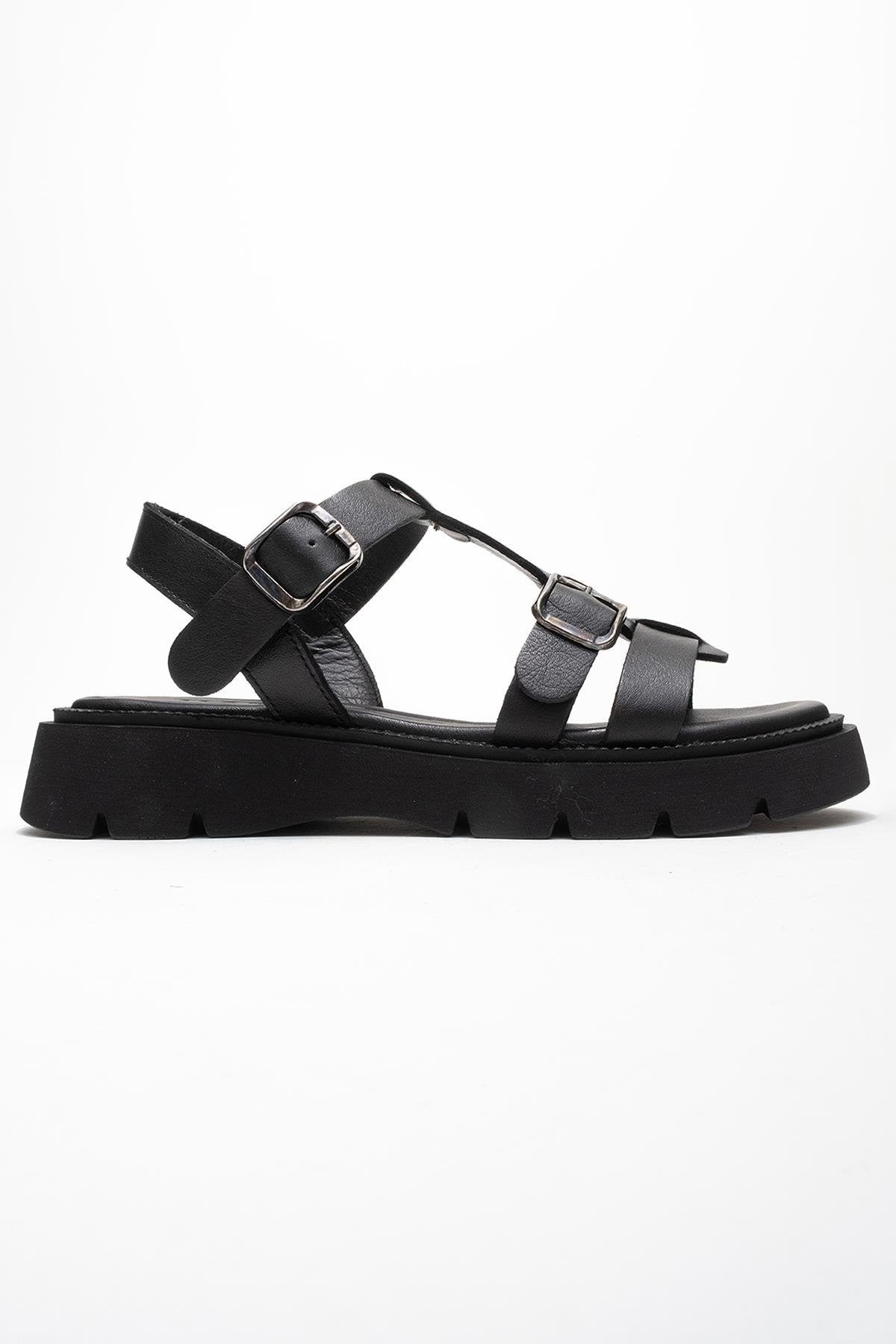 Melvin Black Leather Sandal (Women)