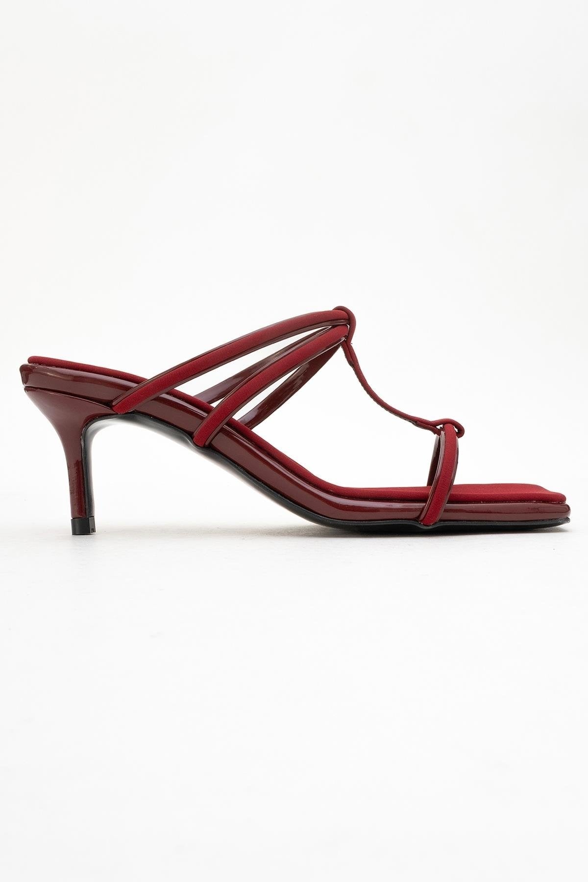 Mocha Burgundy Square‑Toe Thin‑Strap Heel Sandal (Women)