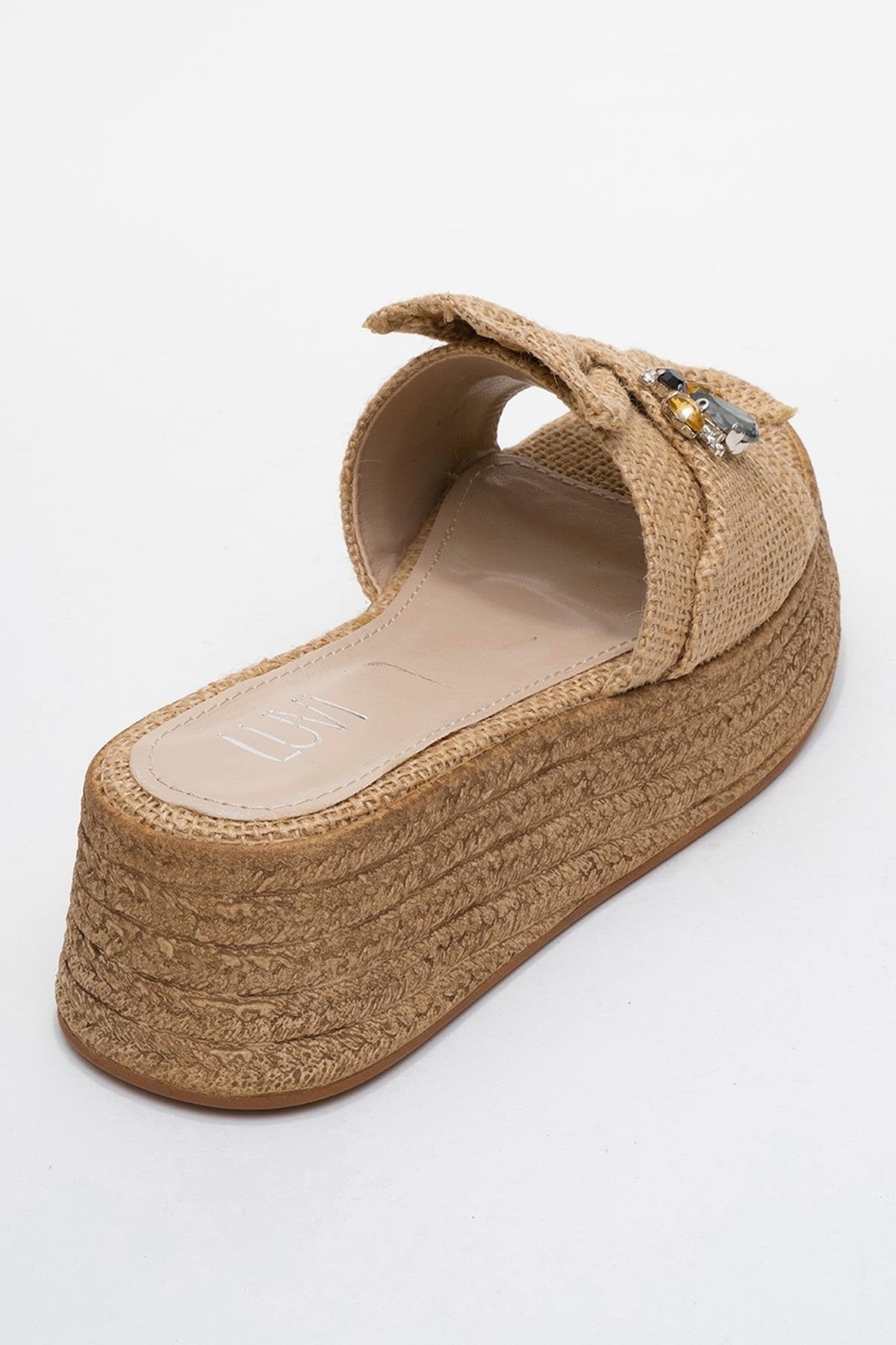 Sandalia de plataforma Shara Beige trenzada con lazo y hebilla de abeja (Mujer)