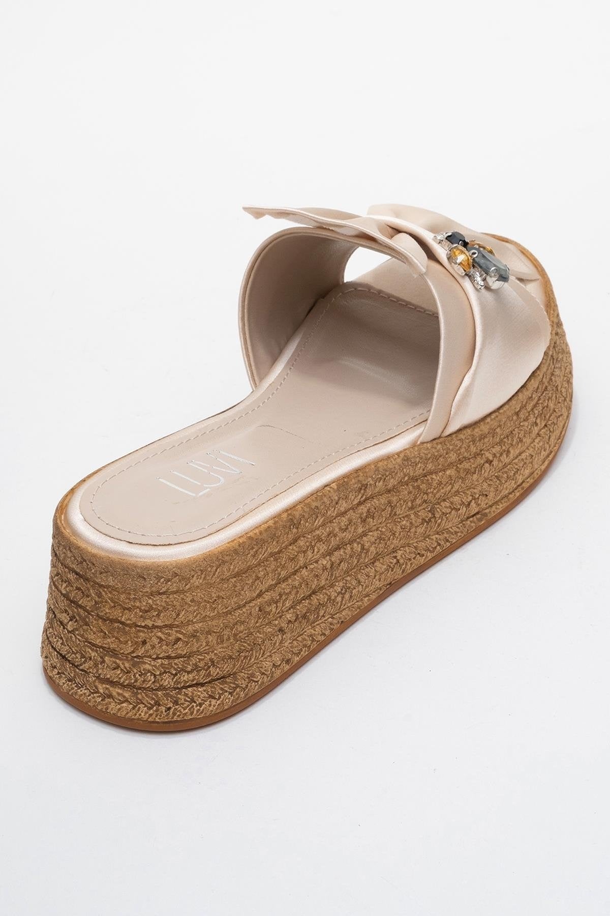 Sandalia Shara Beige de Satén con Lazo y Hebilla de Abeja con Plataforma (Mujer)