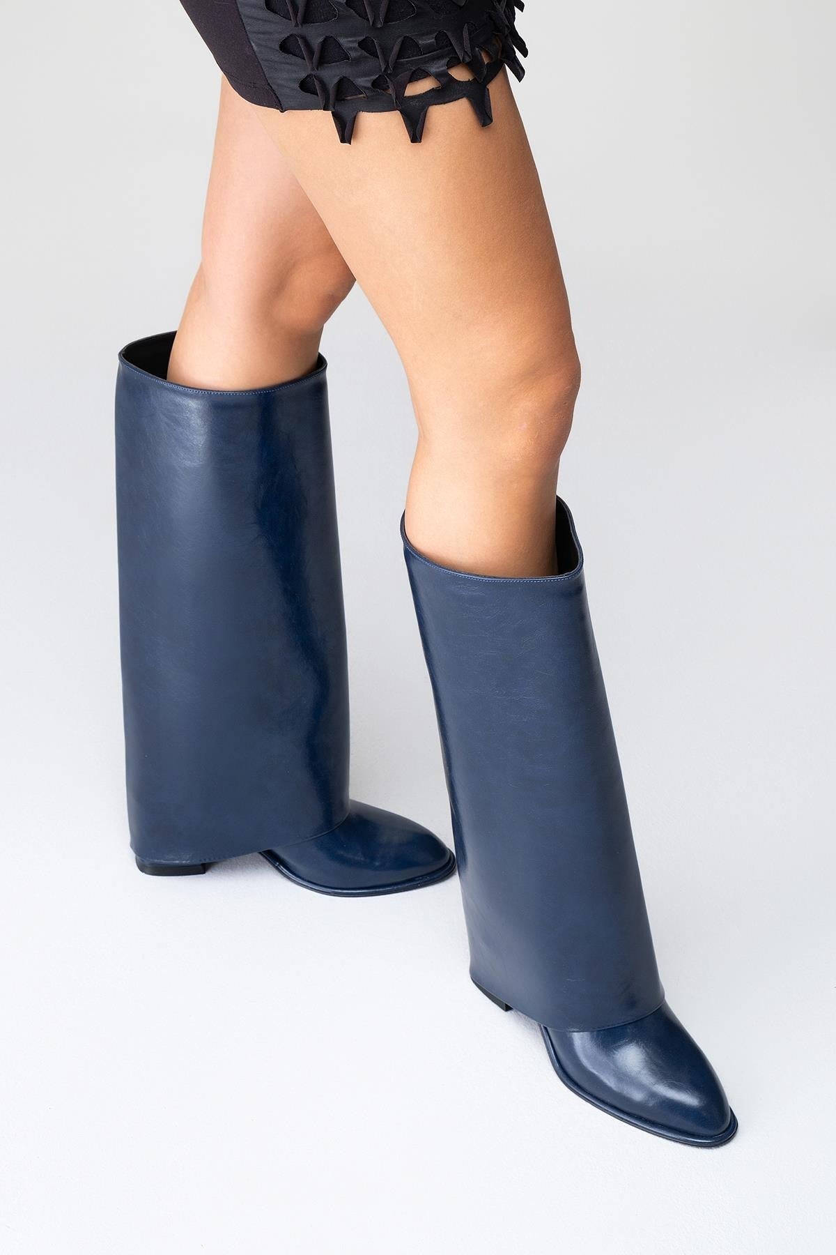 Maybe Navy Chunky Heel Boot (Women)