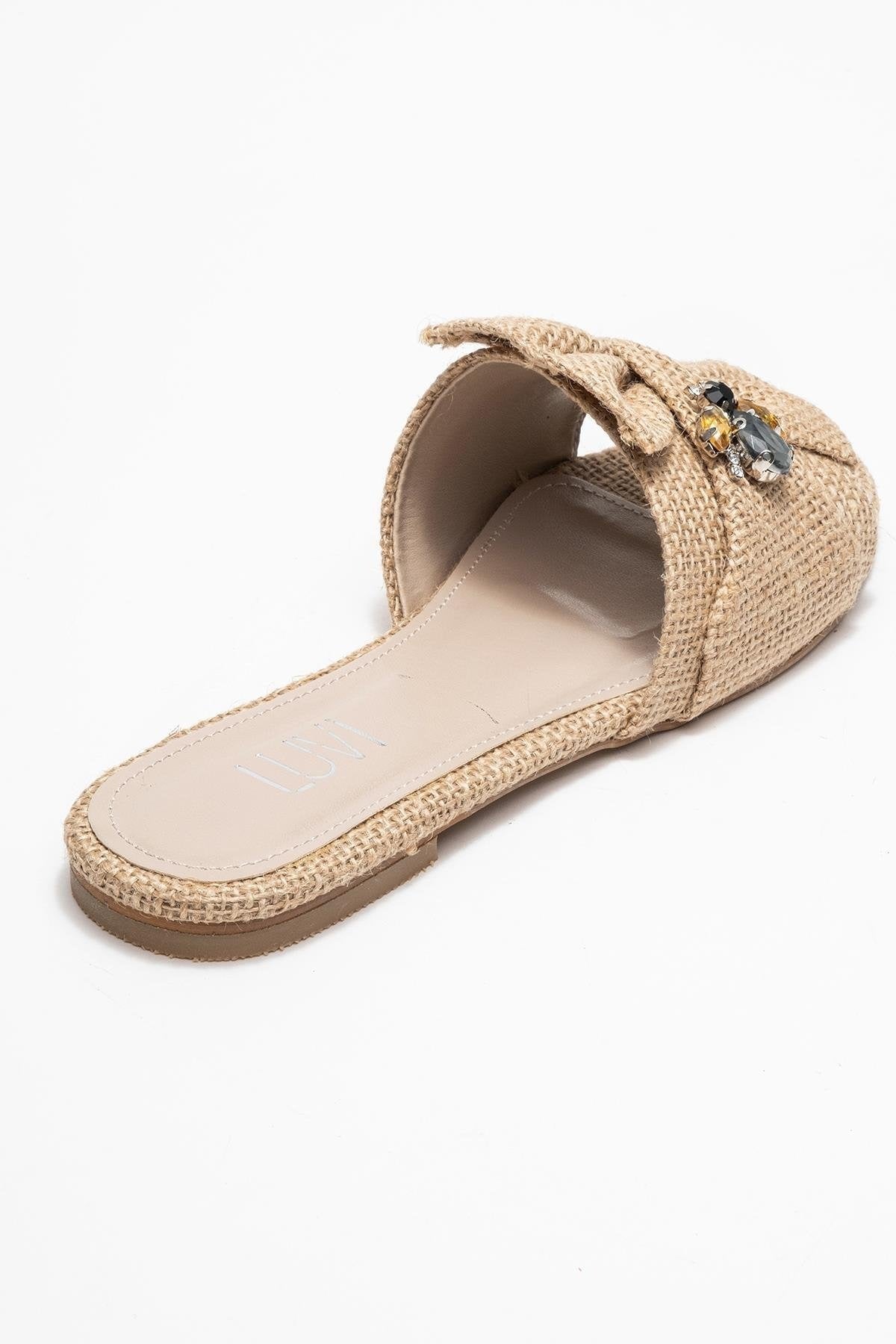Sandalia plana Daphne de rafia beige con lazo (Mujer)