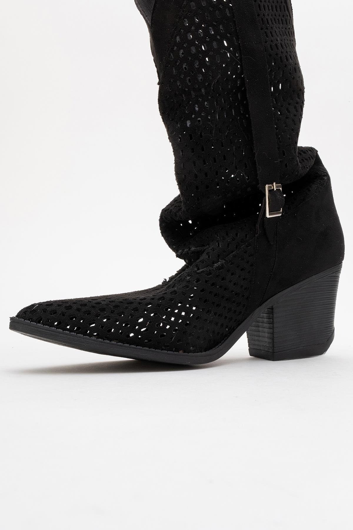 Bota Larry negra elástica con tacón de bloque (Mujer)