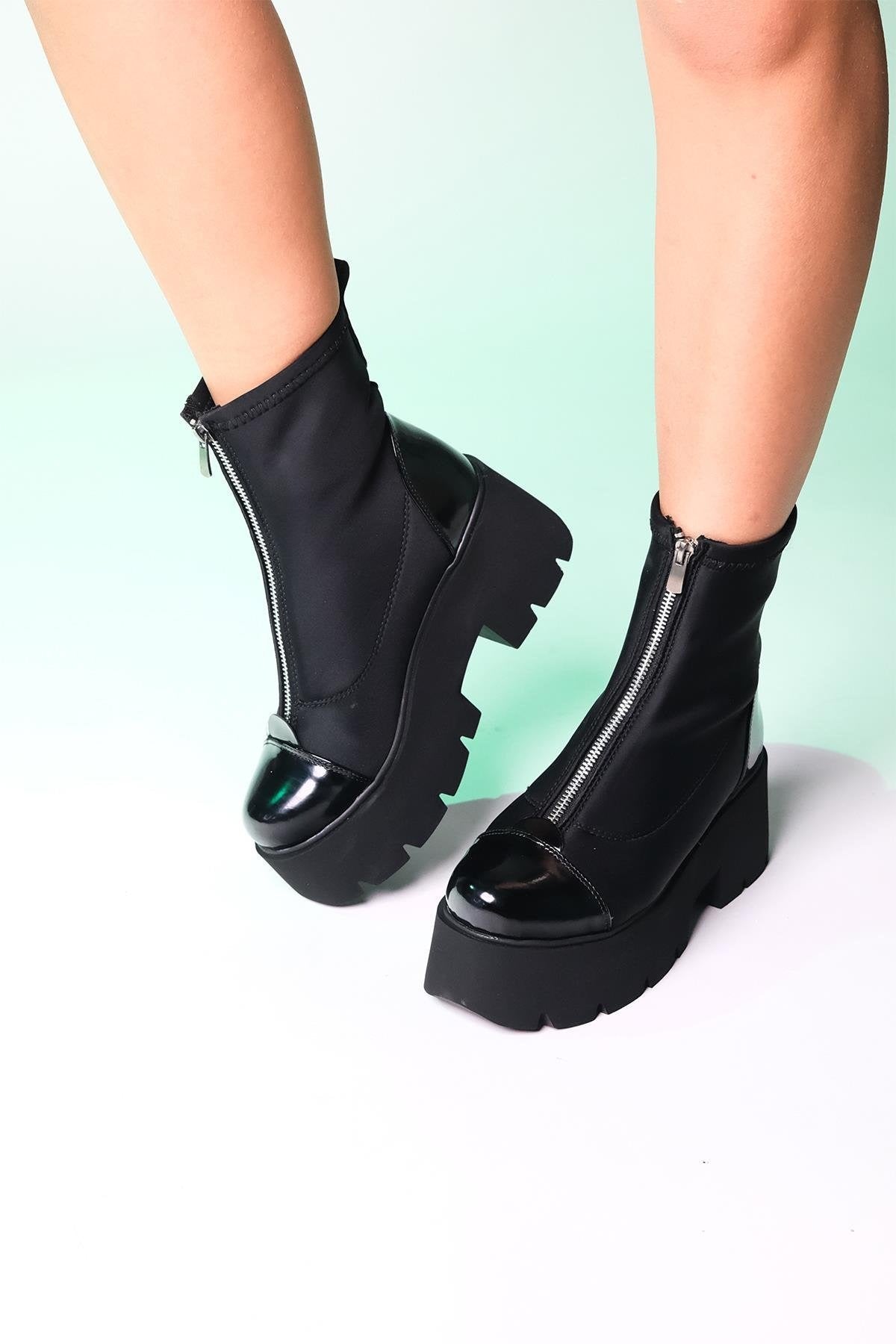 Bota gruesa de charol negro Bray (mujer)