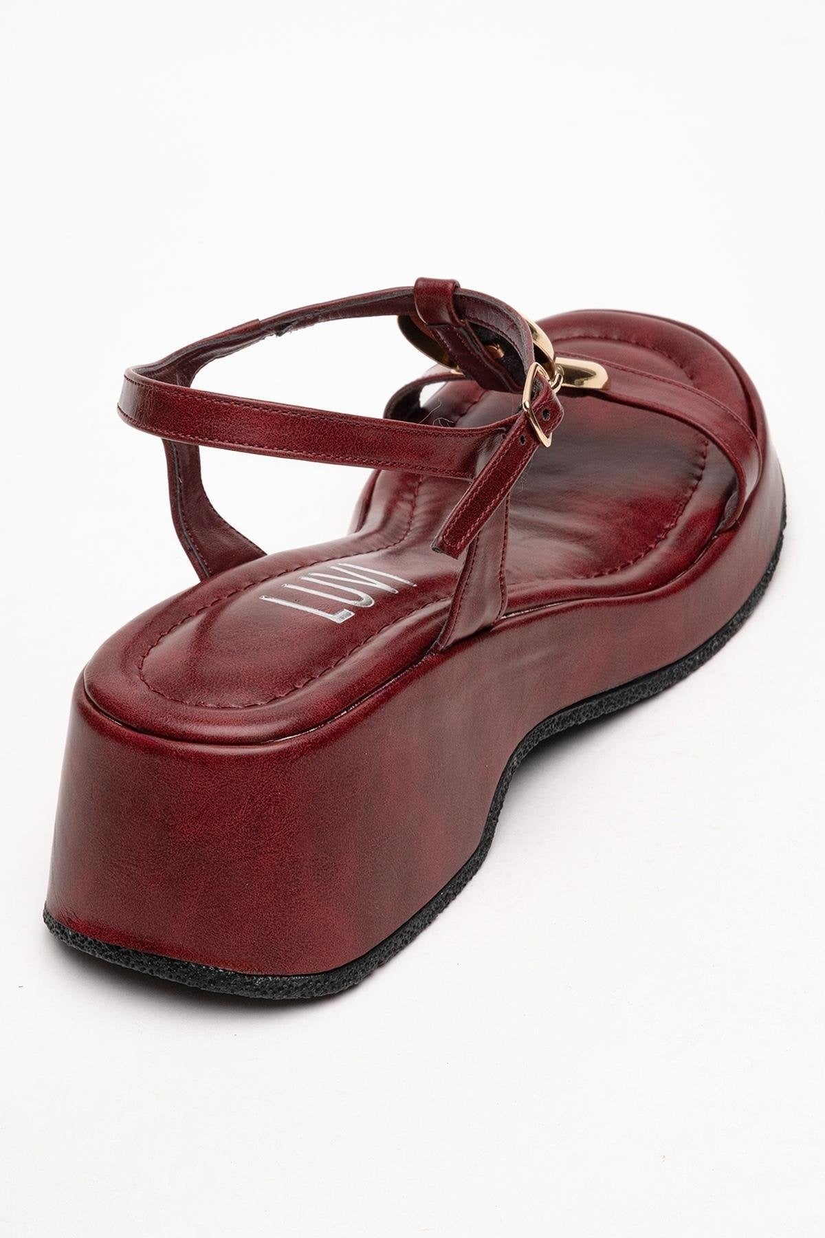 Sandalia Kerry Burgundy Buckle Platform Slingback (Mujer)