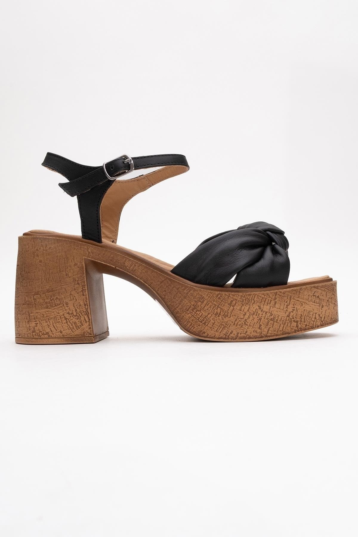 Tily - Black Platform Wedge Leather Sandal (Women)