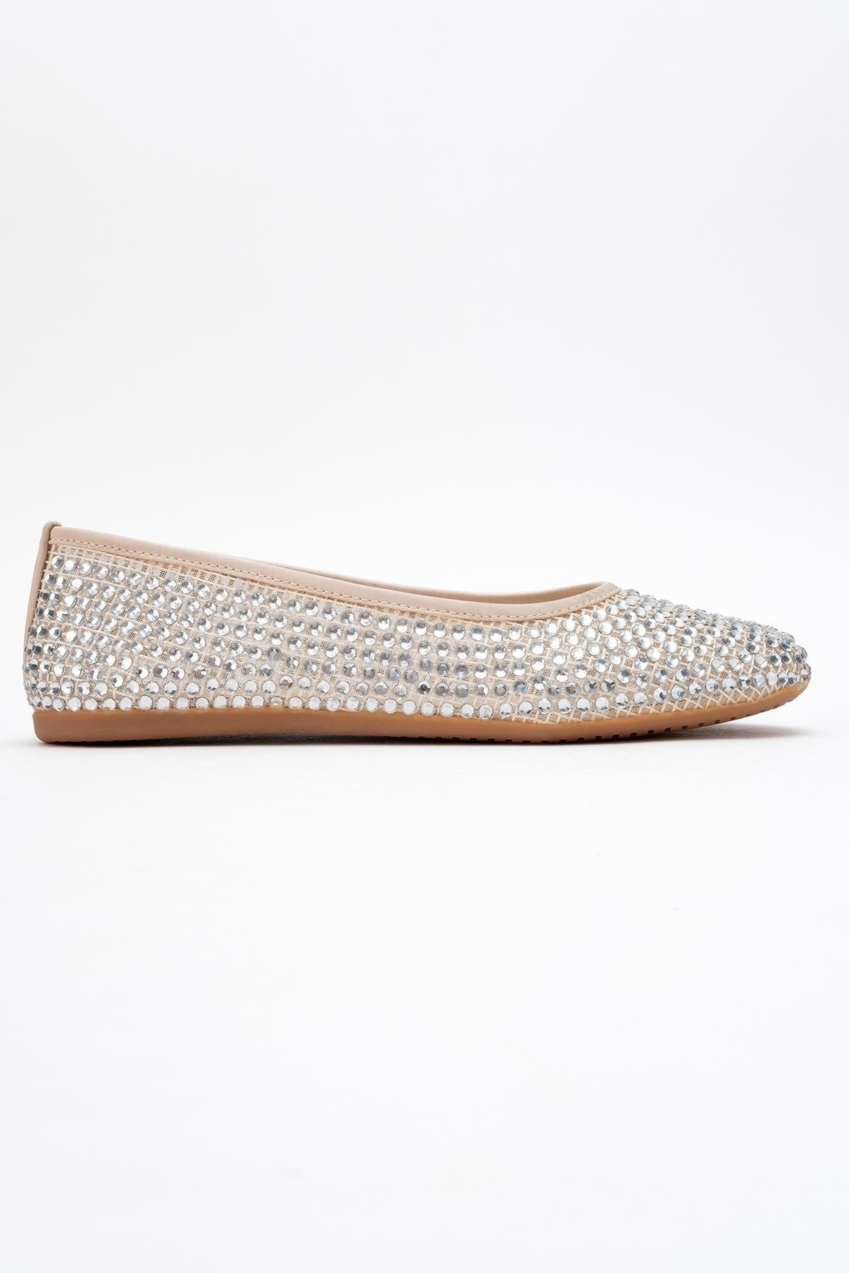 Runway Beige Mesh Embellished Ballet Flat (Women)