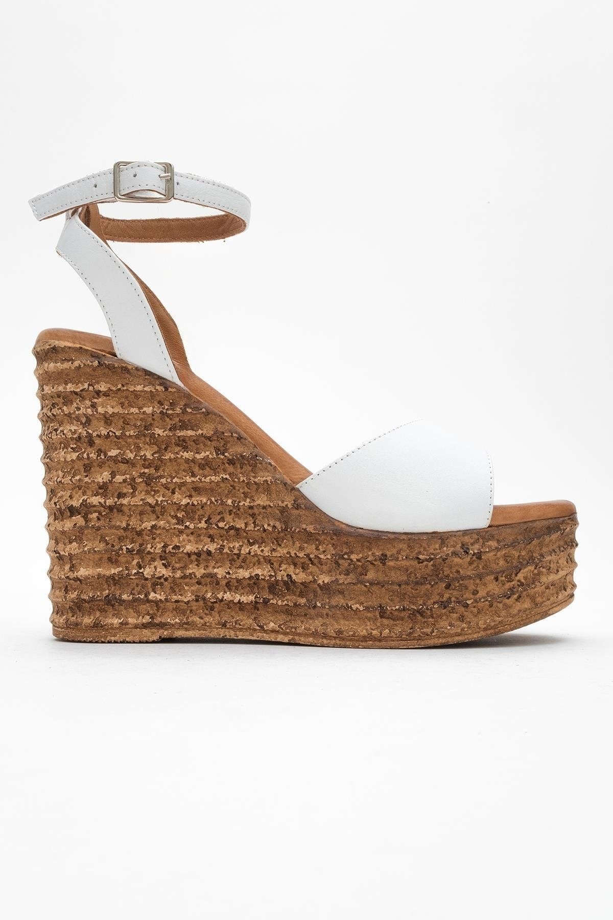 Elsie - White Wedge Leather Sandal (Women)