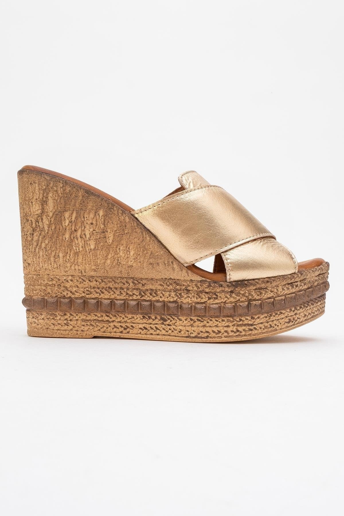 Lois - Gold Wedge Leather Sandal (Women)
