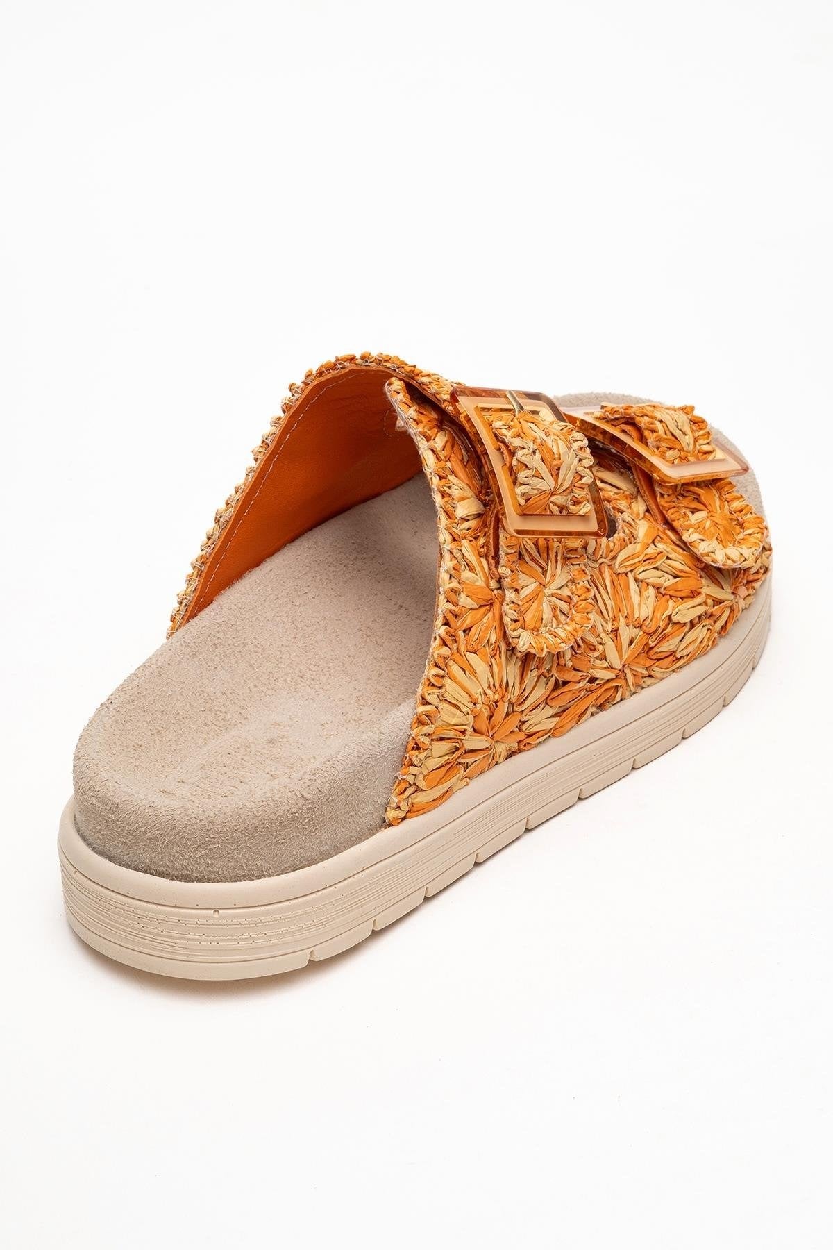 Chanclas Milana de cuero naranja con doble tira (Mujer)