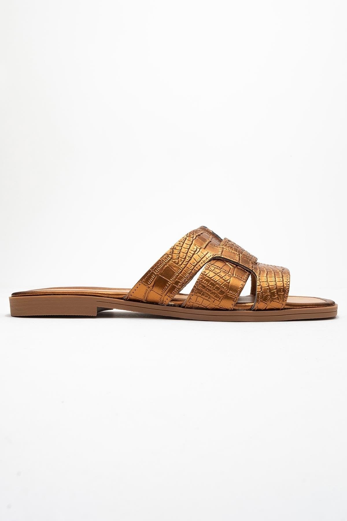 Notre - Bronze Leather Slide Sandal (Women)