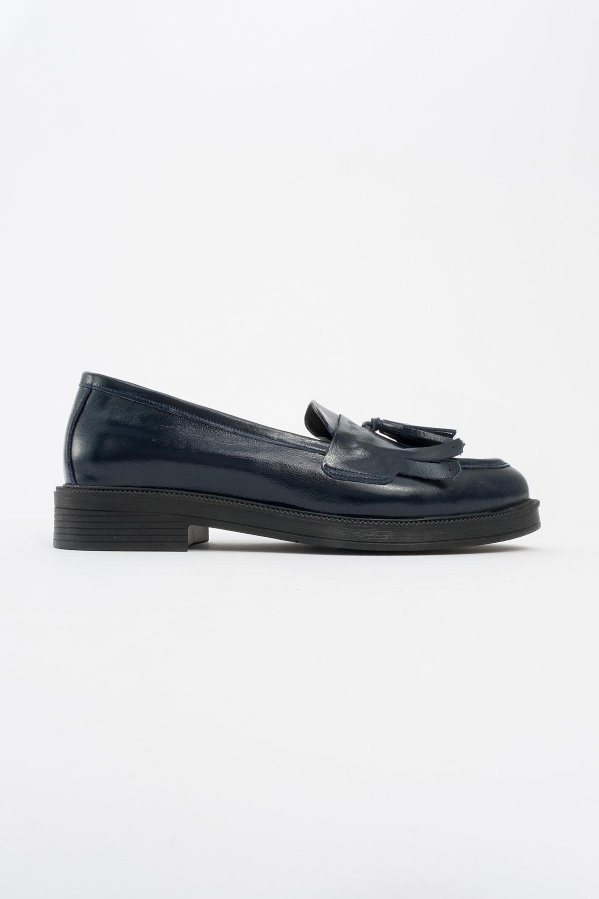 Milly - Navy Patent Leather Tassel Loafers