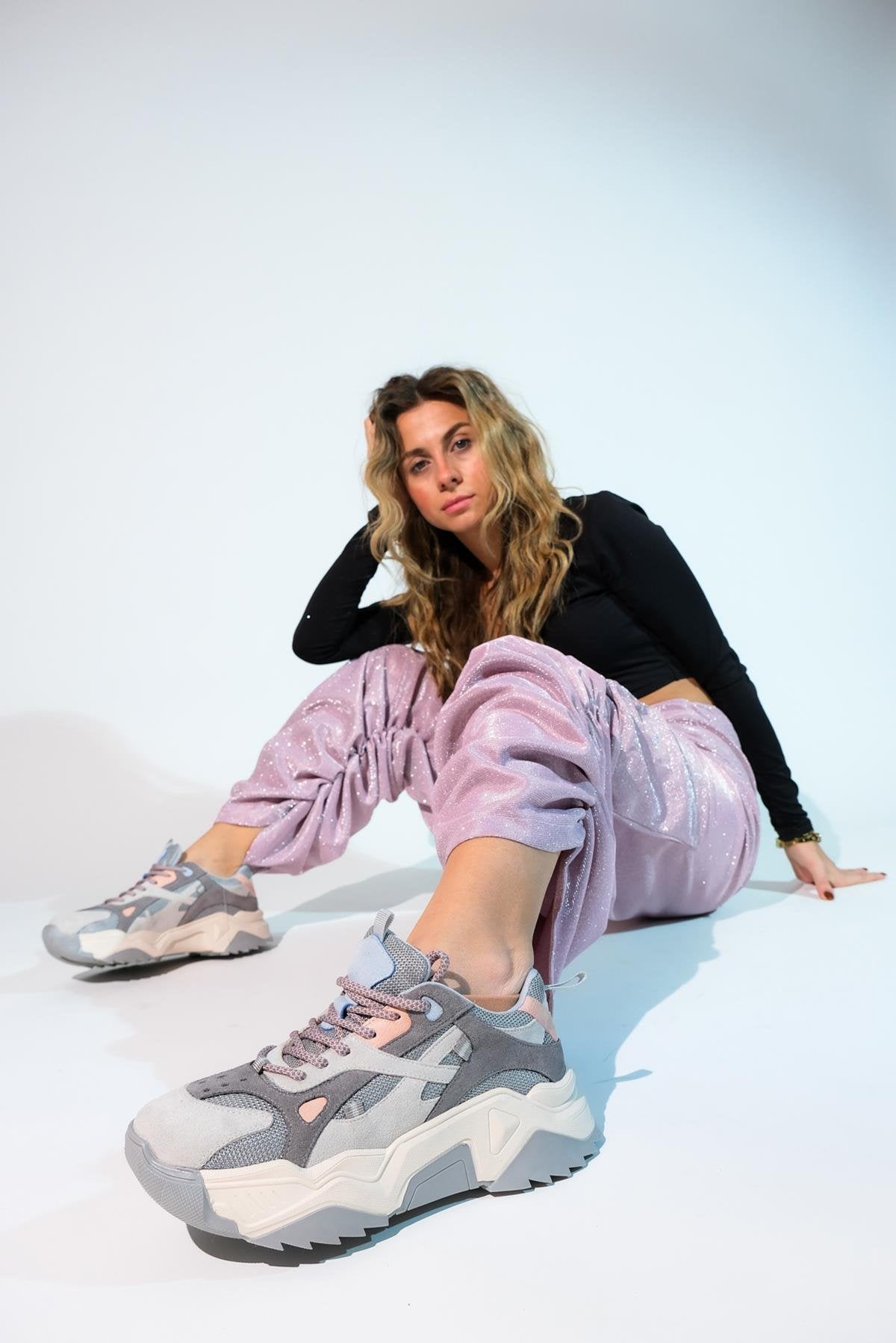 Loretta - Gray Pink Platform Sneakers