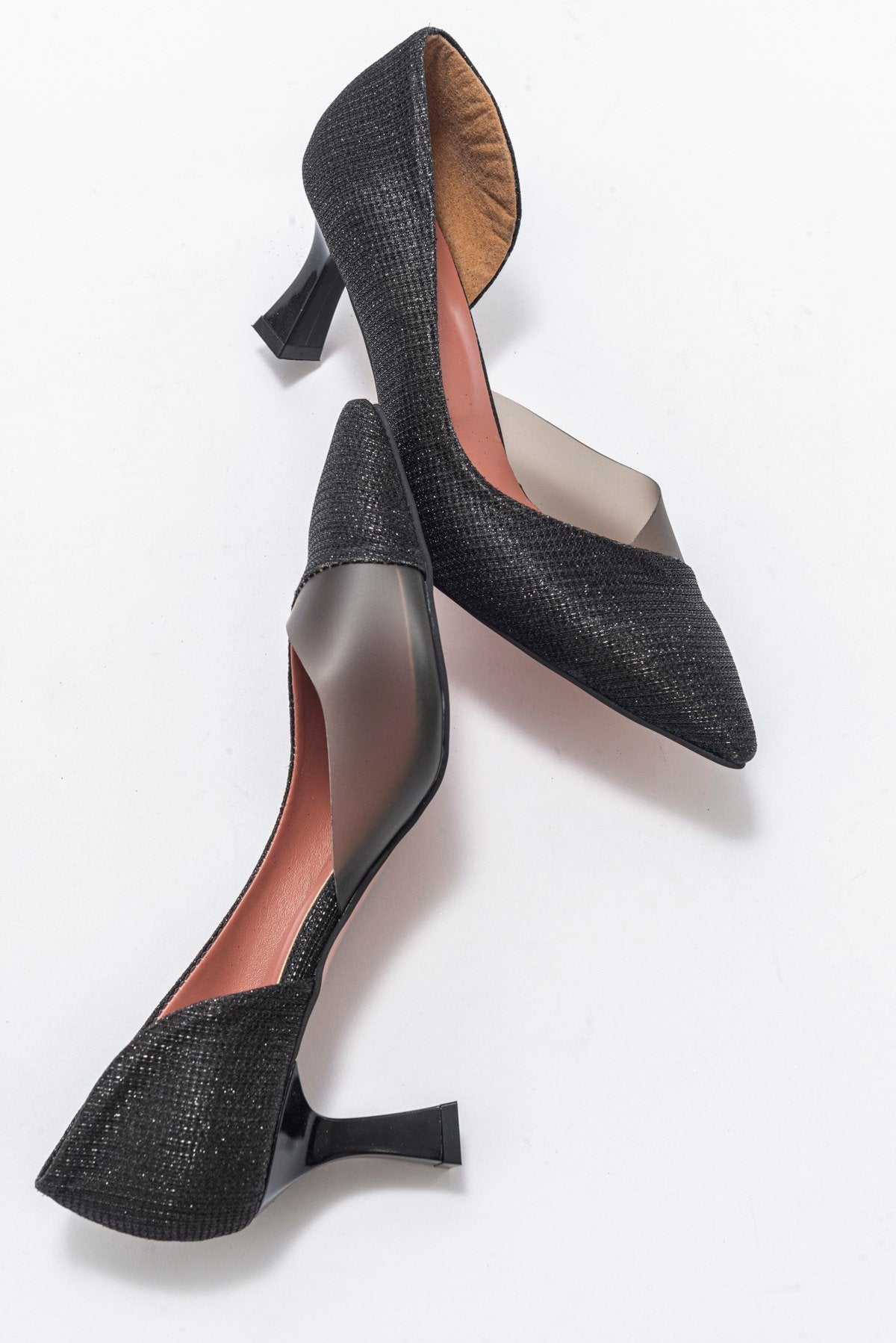 Zapatos de tacón en punta con purpurina negra Vera (Mujer)