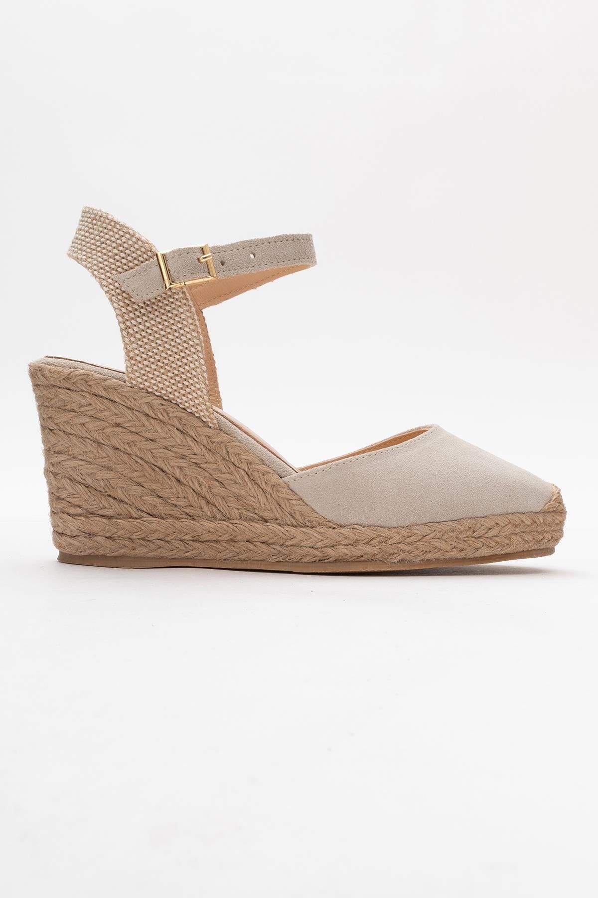 Sinta - Beige Suede Leather Platform Espadrille (Women)