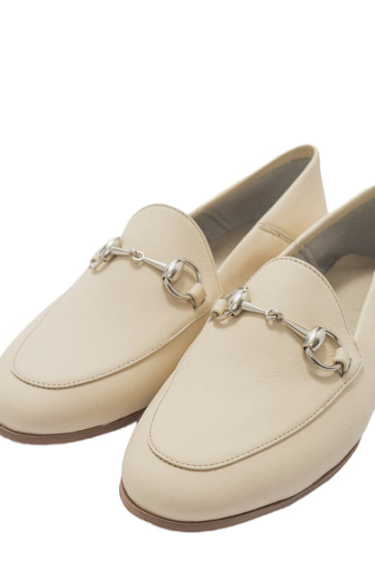 Penny - Beige Leather Horsebit Loafers