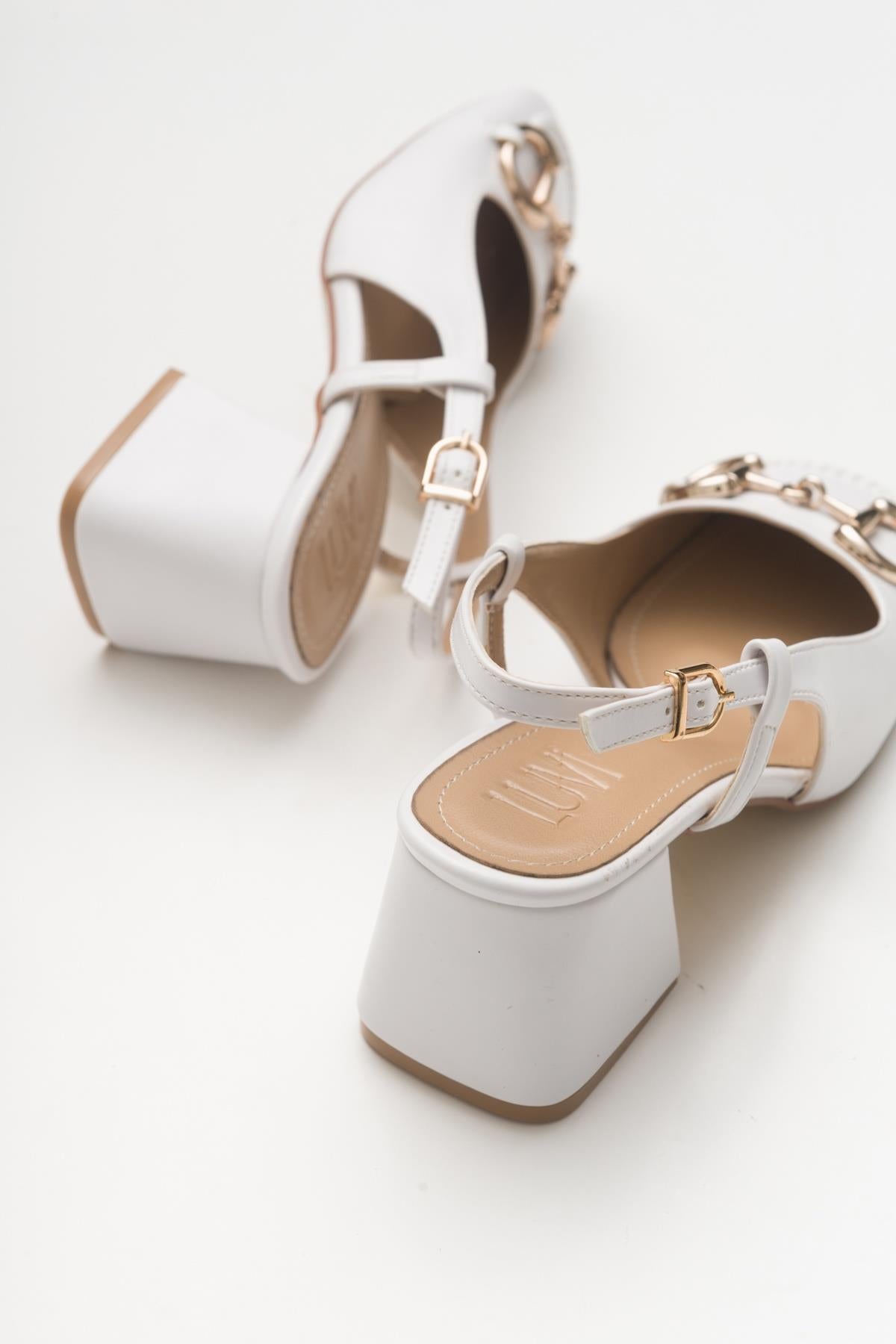 Karol - Zapatos de tacón de bloque blancos (Mujer)